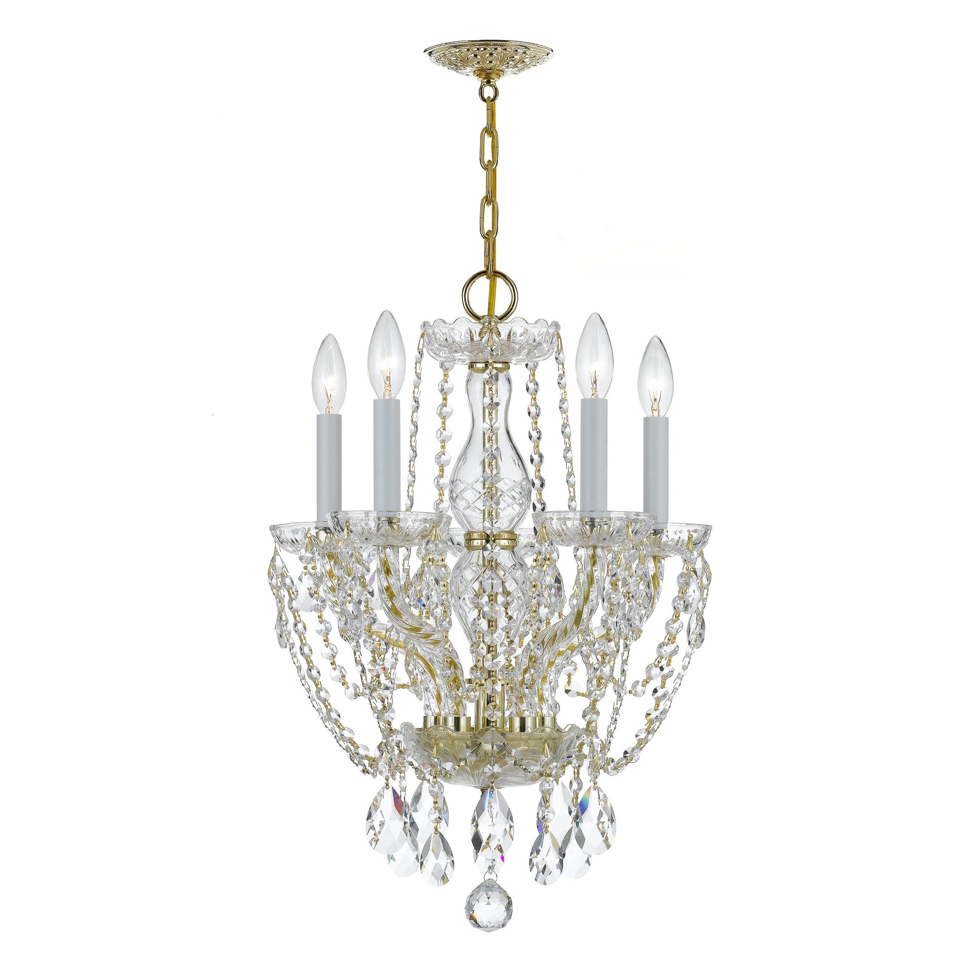 Crystorama Traditional Crystal 1129-PB-CL-SAQ – 14 Inch – 5 Light – Chandelier – Clear Crystal – Polished Brass – Dry Rated