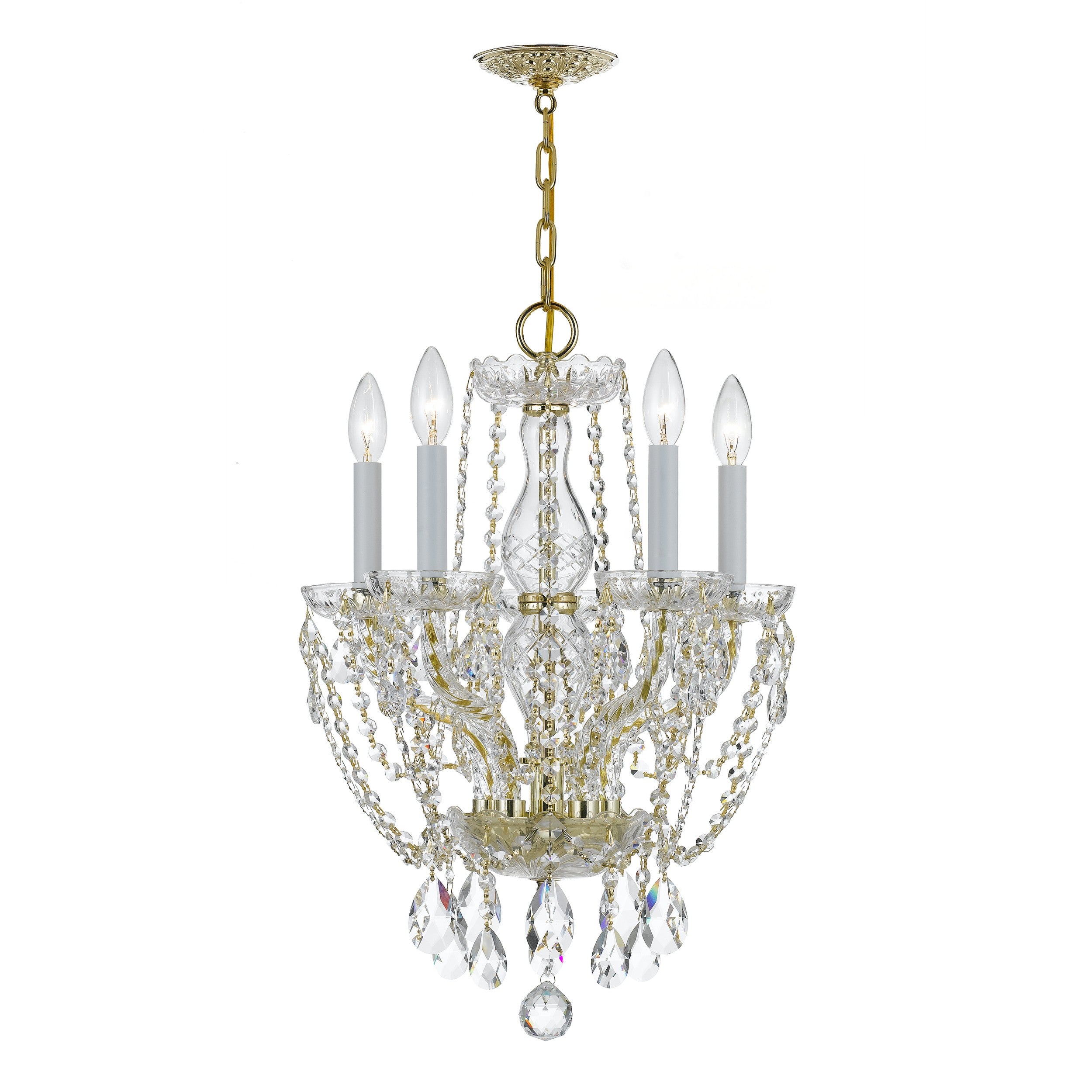 Crystorama Traditional Crystal 1129-PB-CL-SAQ – 14 Inch – 5 Light – Chandelier – Clear Crystal – Polished Brass – Dry Rated