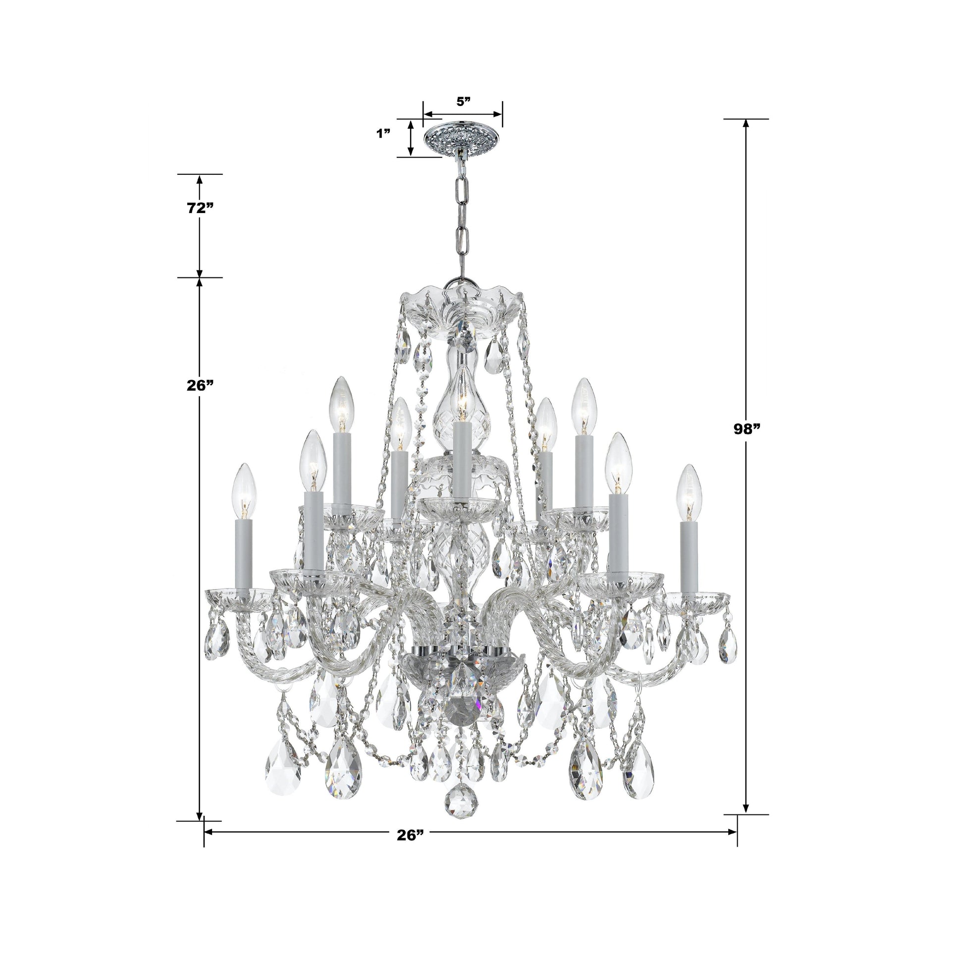 Crystorama Traditional Crystal 1130-CH-CL-SAQ – 26 Inch – 10 Light – Chandelier – Clear Crystal – Polished Chrome – Damp Rated