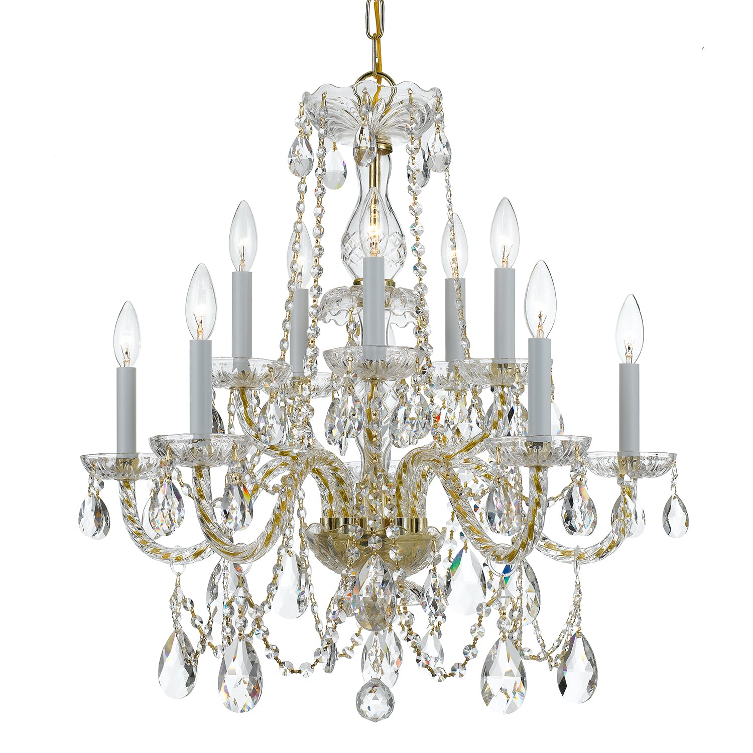 Crystorama Traditional Crystal 1130-PB-CL-MWP – 26 Inch – 10 Light – Chandelier – Clear Crystal – Polished Brass – Damp Rated
