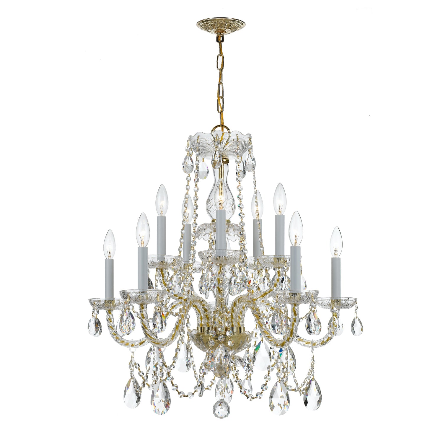 Crystorama Traditional Crystal 1130-PB-CL-SAQ – 26 Inch – 10 Light – Chandelier – Clear Crystal – Polished Brass – Damp Rated