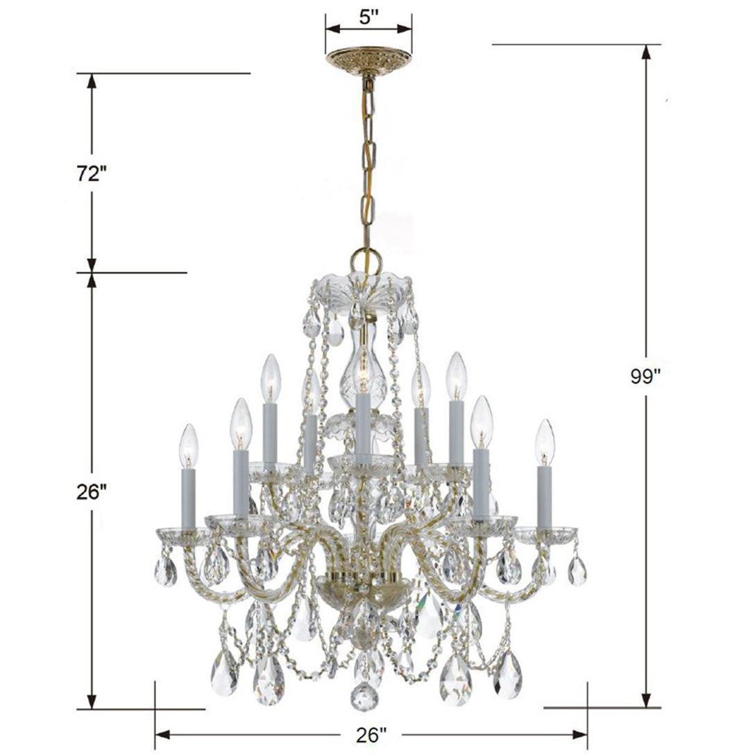 Crystorama Traditional Crystal 1130-PB-CL-S – 26 Inch – 10 Light – Chandelier – Clear Crystal – Polished Brass – Damp Rated