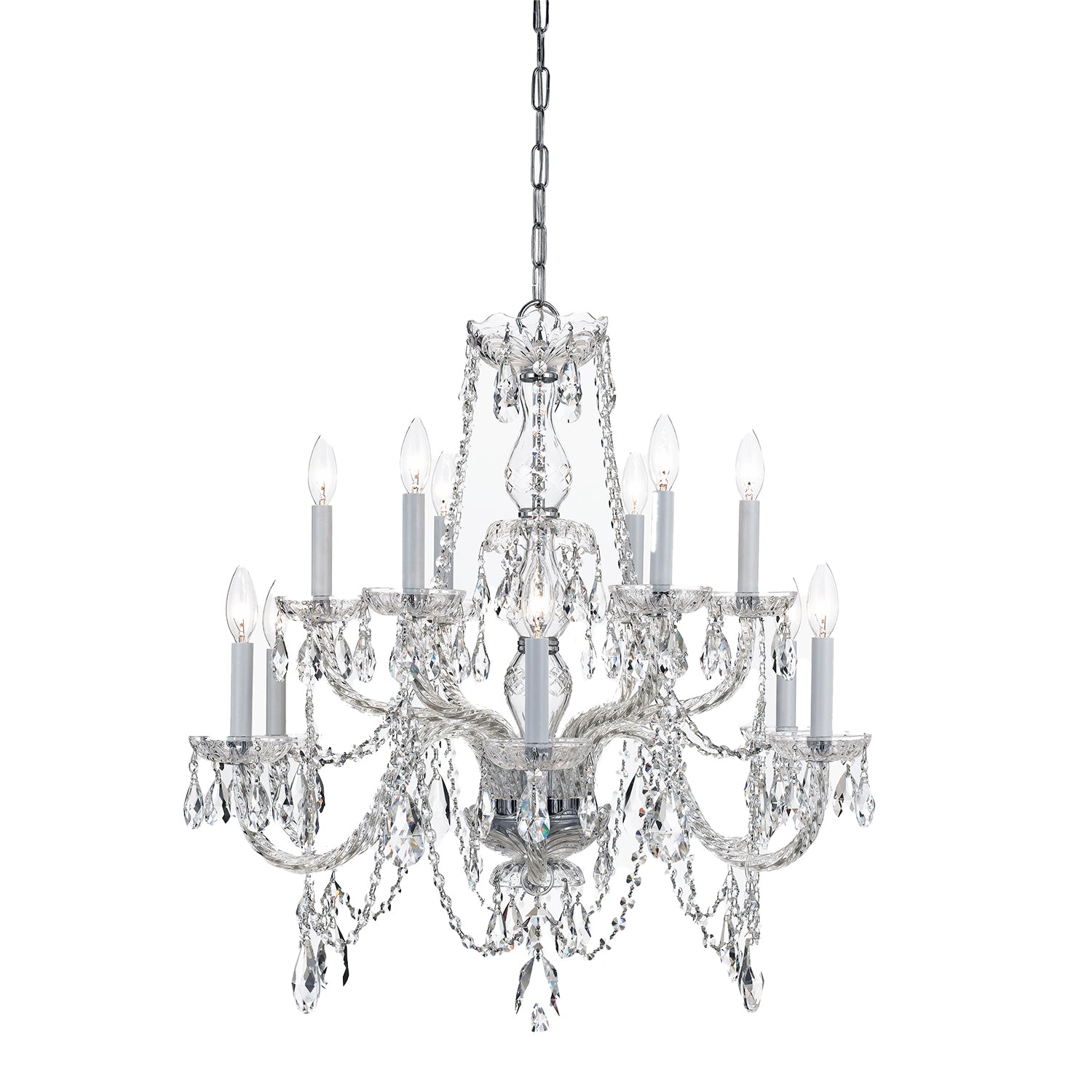Crystorama Traditional Crystal 1135-CH-CL-MWP – 31 Inch – 12 Light – Chandelier – Clear Crystal – Polished Chrome – Damp Rated
