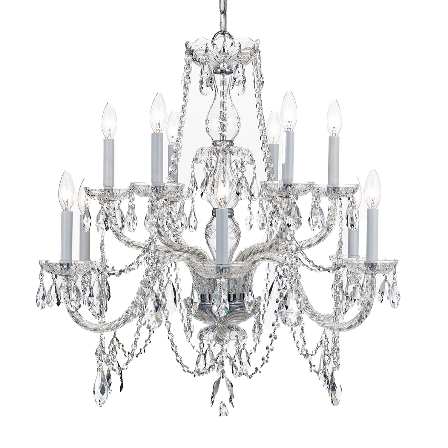 Crystorama Traditional Crystal 1135-CH-CL-MWP – 31 Inch – 12 Light – Chandelier – Clear Crystal – Polished Chrome – Damp Rated