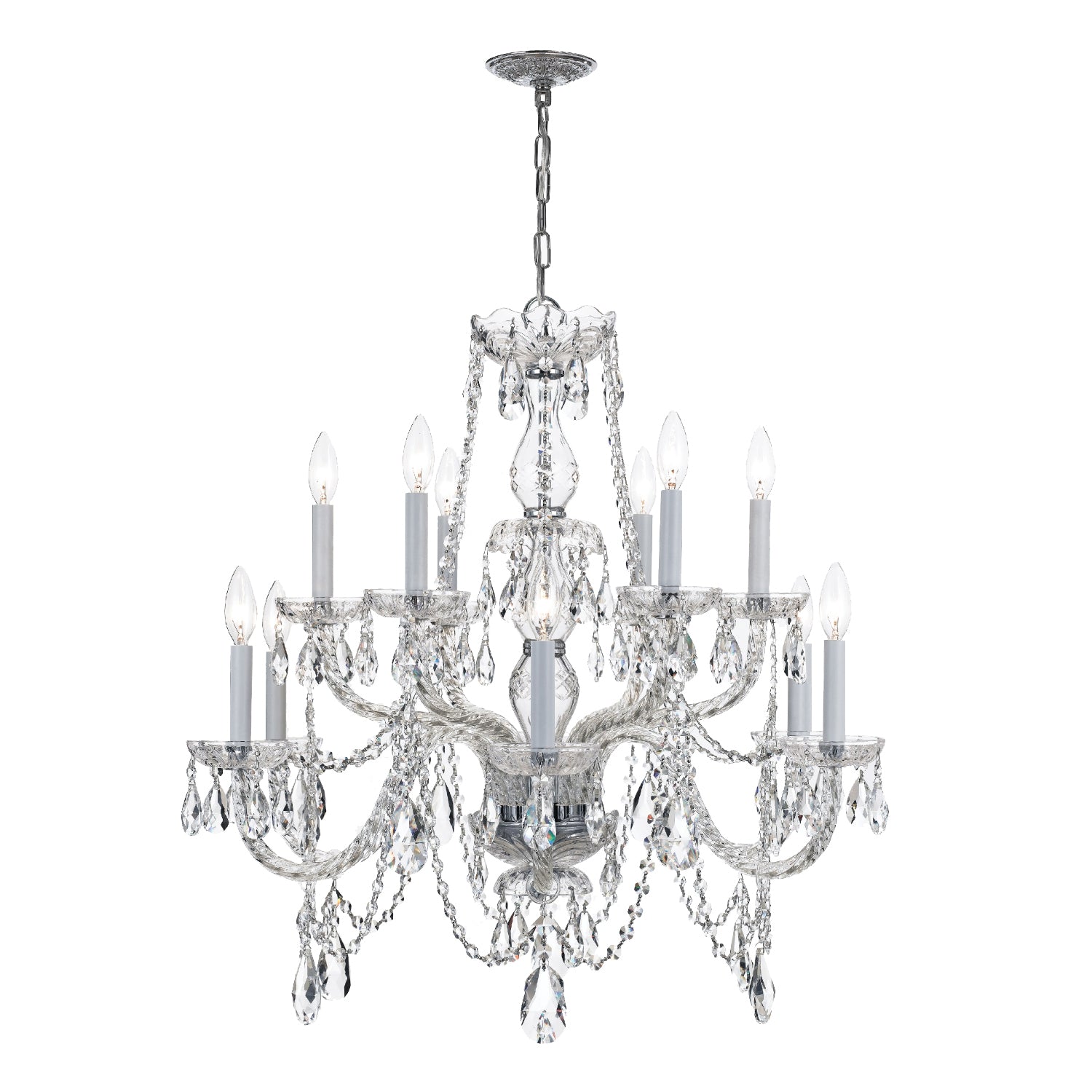 Crystorama Traditional Crystal 1135-CH-CL-S – 31 Inch – 12 Light – Chandelier – Clear Crystal – Polished Chrome – Damp Rated