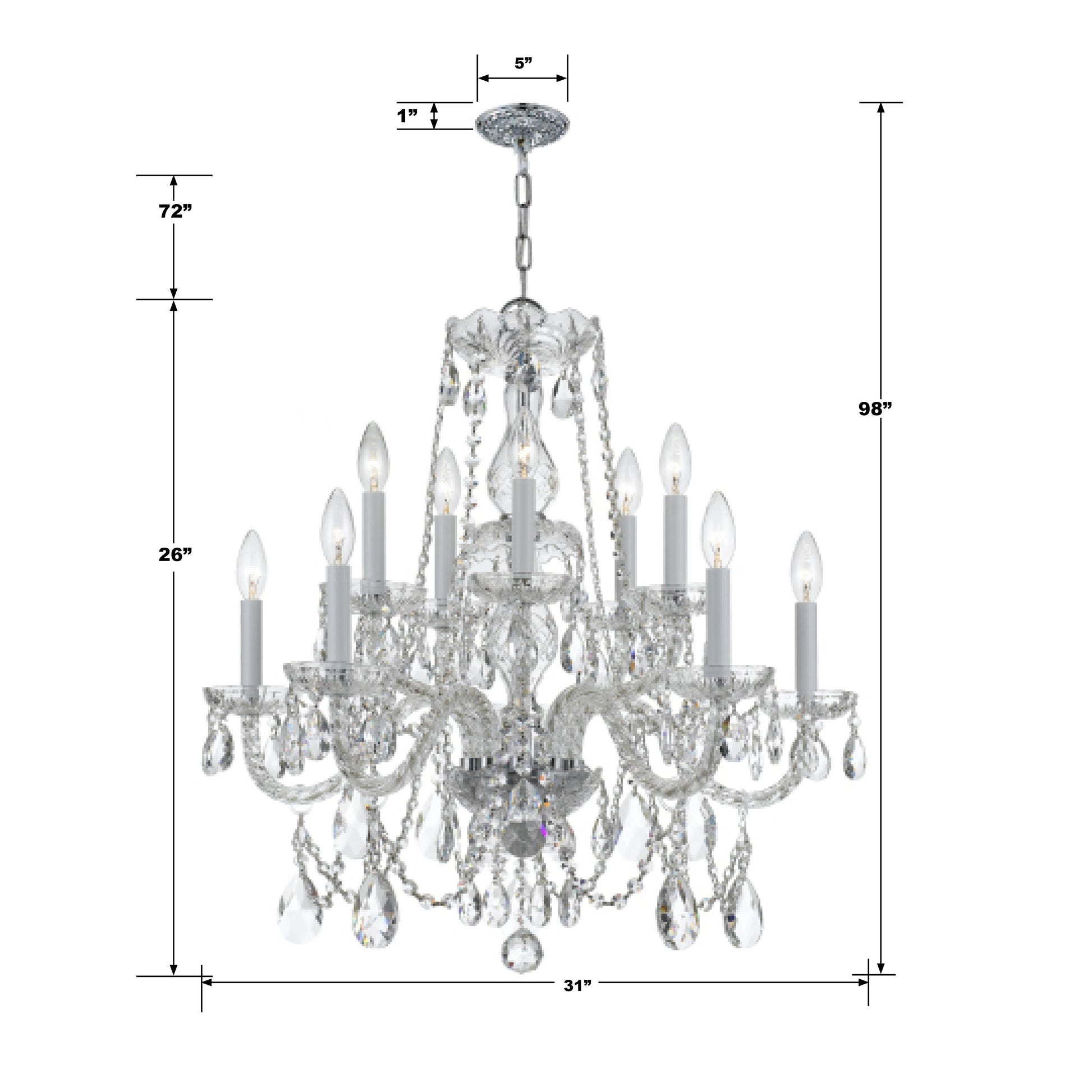 Crystorama Traditional Crystal 1135-CH-CL-S – 31 Inch – 12 Light – Chandelier – Clear Crystal – Polished Chrome – Damp Rated