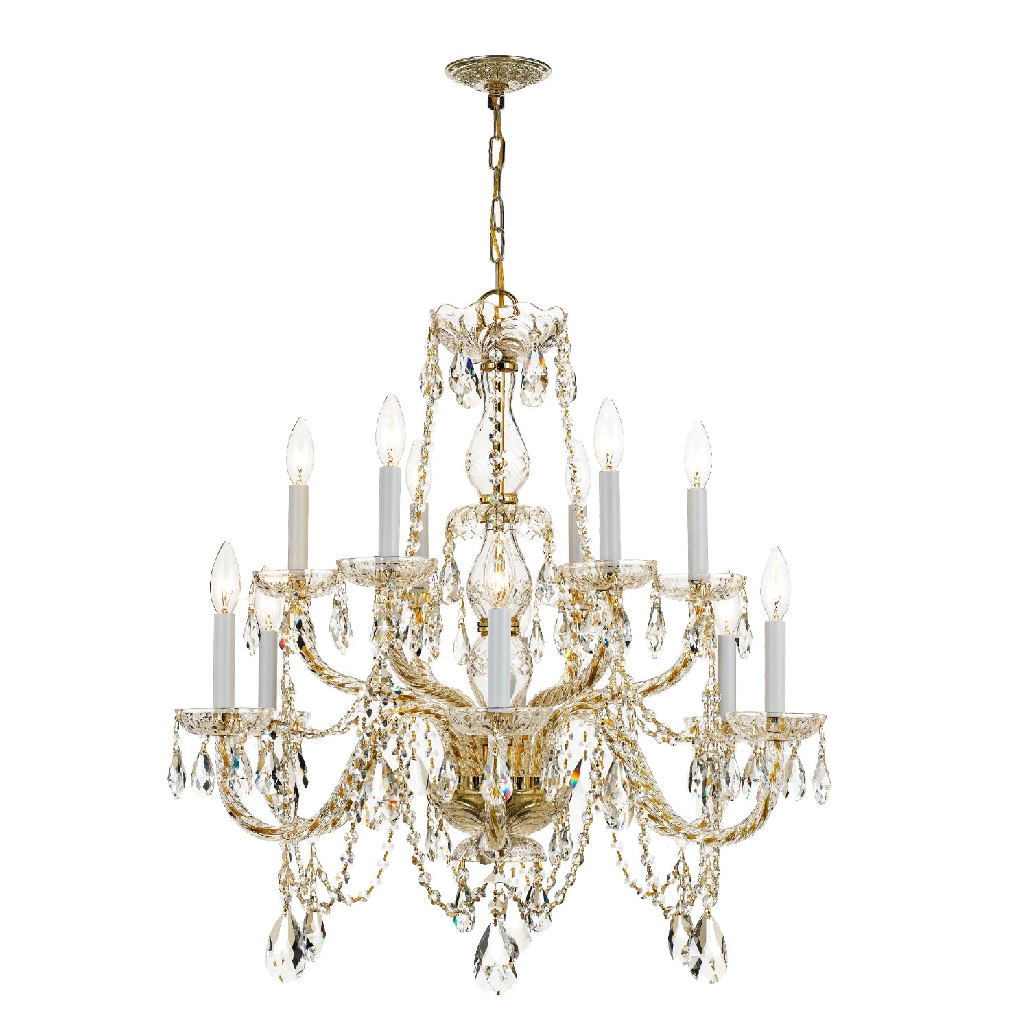Crystorama Traditional Crystal 1135-PB-CL-I – 31 Inch – 12 Light – Chandelier – Clear Crystal – Polished Brass – Damp Rated