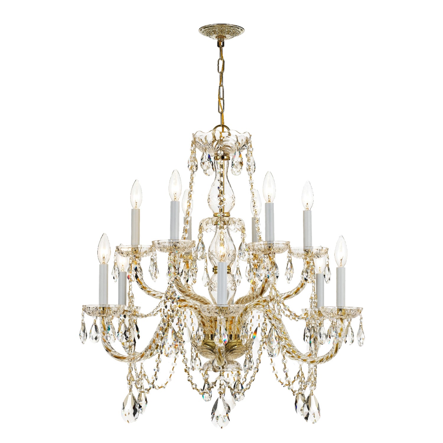 Crystorama Traditional Crystal 1135-PB-CL-MWP – 31 Inch – 12 Light – Chandelier – Clear Crystal – Polished Brass – Damp Rated