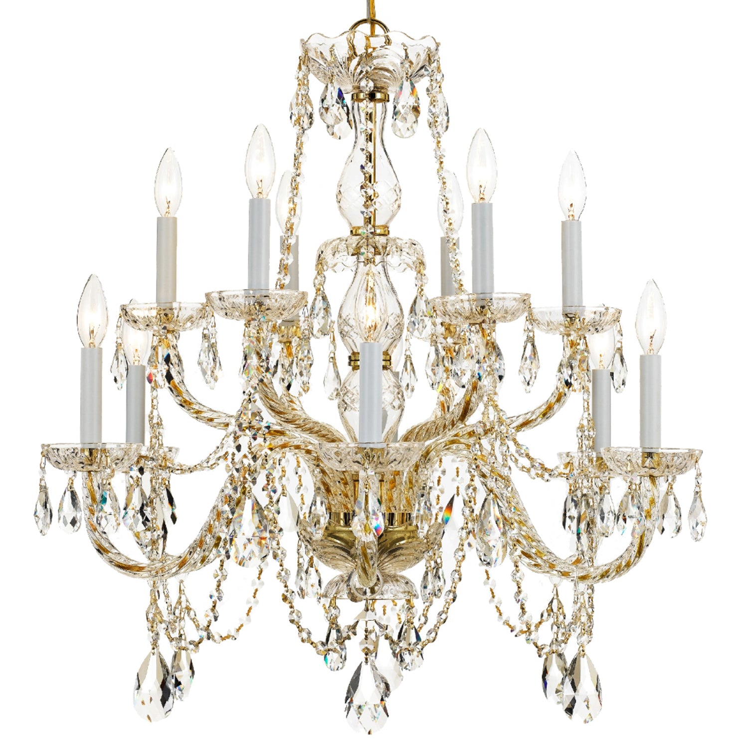Crystorama Traditional Crystal 1135-PB-CL-MWP – 31 Inch – 12 Light – Chandelier – Clear Crystal – Polished Brass – Damp Rated