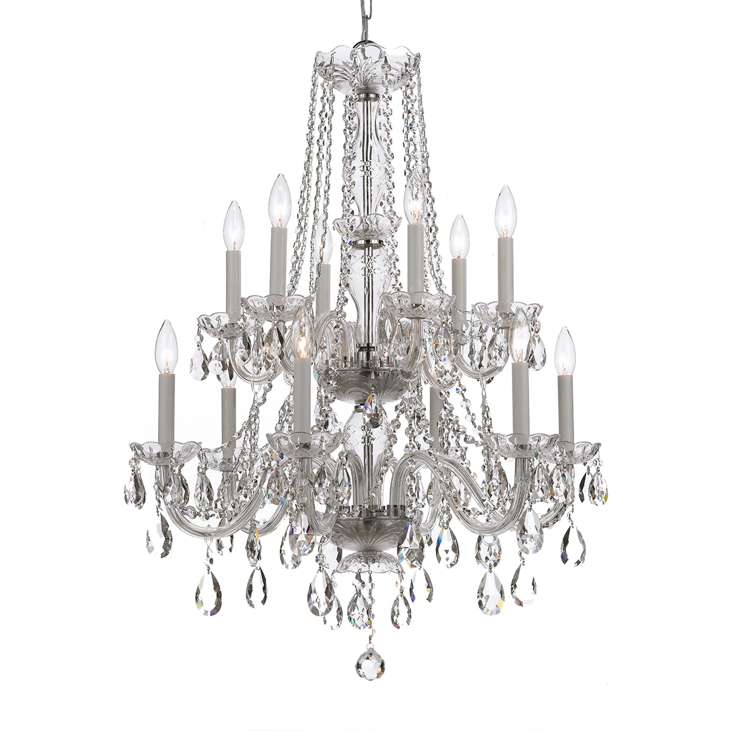 Crystorama Traditional Crystal 1137-CH-CL-MWP – 26 Inch – 12 Light – Chandelier – Clear Crystal – Polished Chrome – Damp Rated