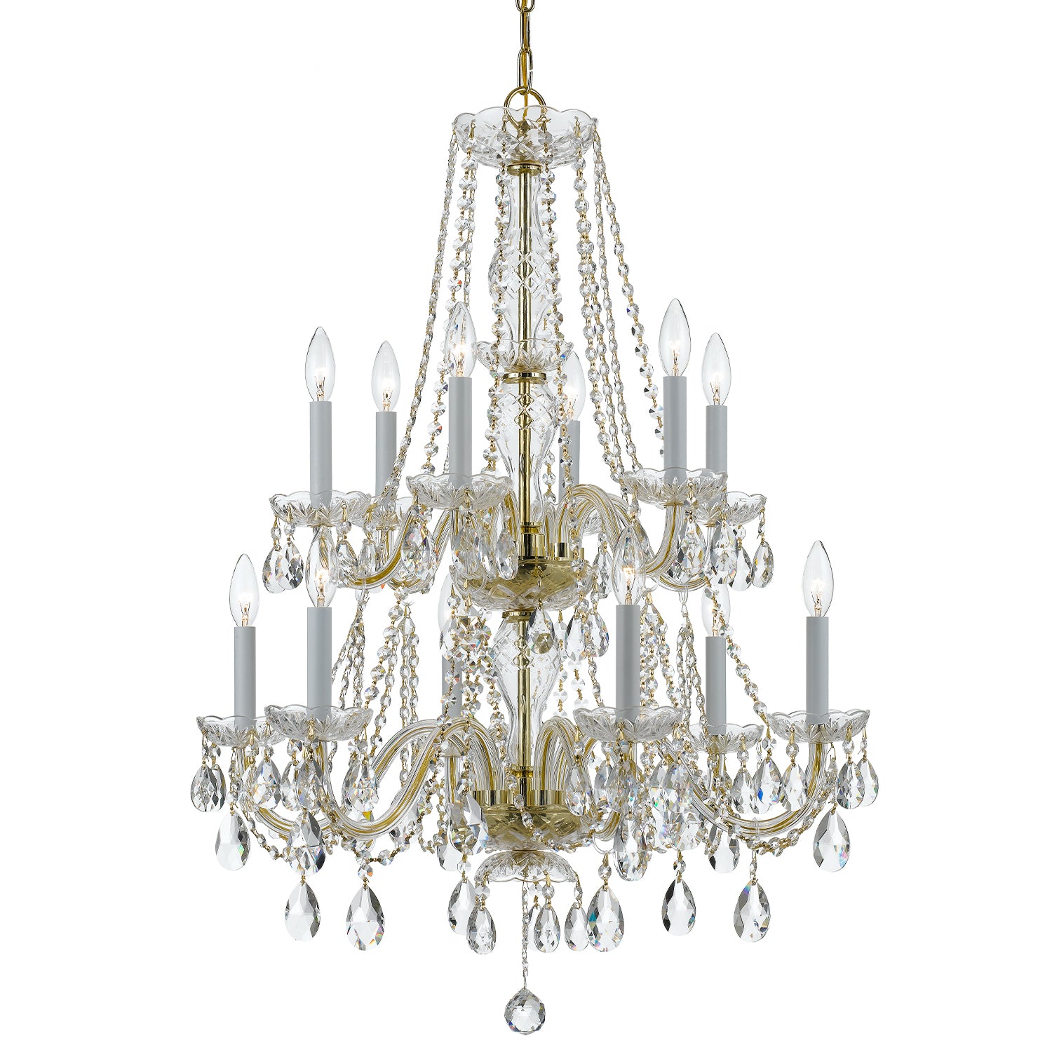 Crystorama Traditional Crystal 1137-PB-CL-MWP – 26 Inch – 12 Light – Chandelier – Clear Crystal – Polished Brass – Damp Rated