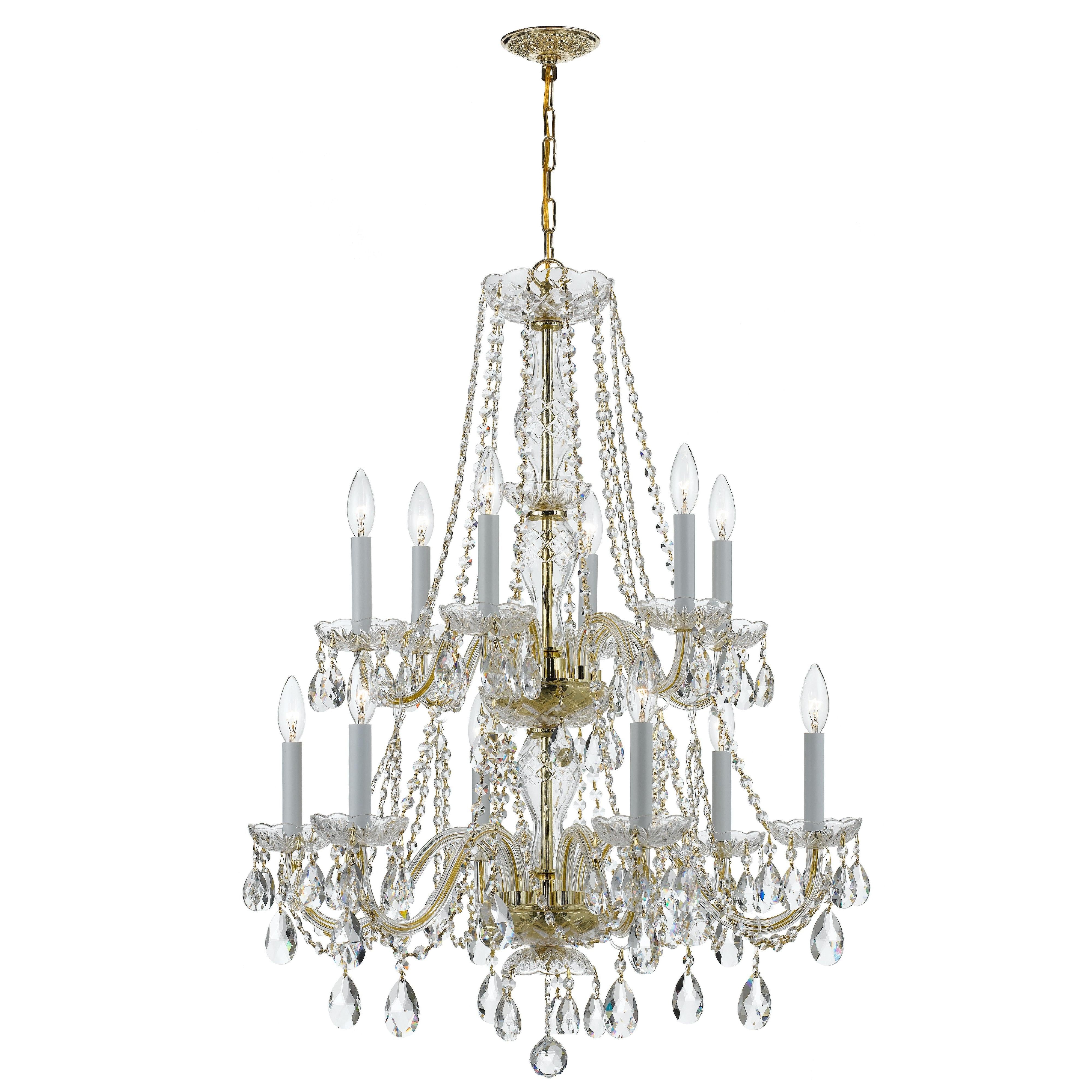 Crystorama Traditional Crystal 1137-PB-CL-S – 26 Inch – 12 Light – Chandelier – Clear Crystal – Polished Brass – Damp Rated