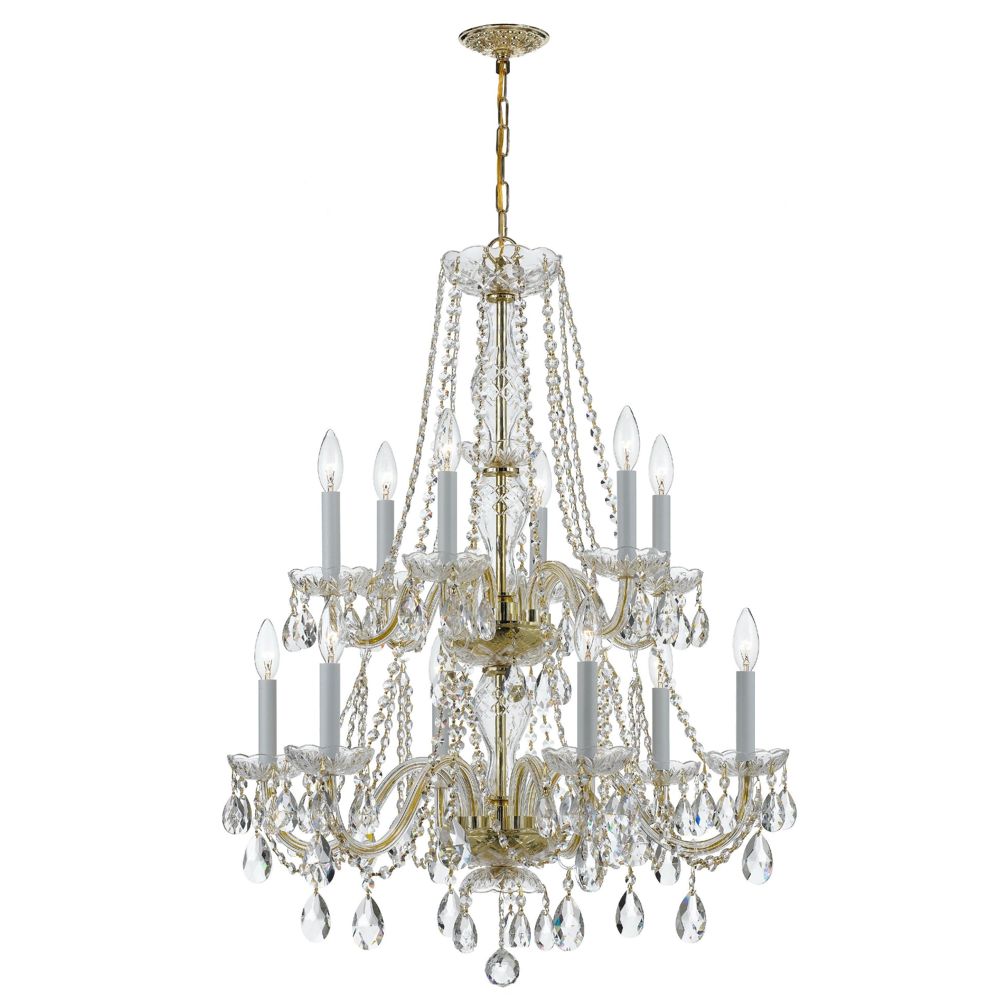 Crystorama Traditional Crystal 1137-PB-CL-SAQ – 26 Inch – 12 Light – Chandelier – Clear Crystal – Polished Brass – Damp Rated