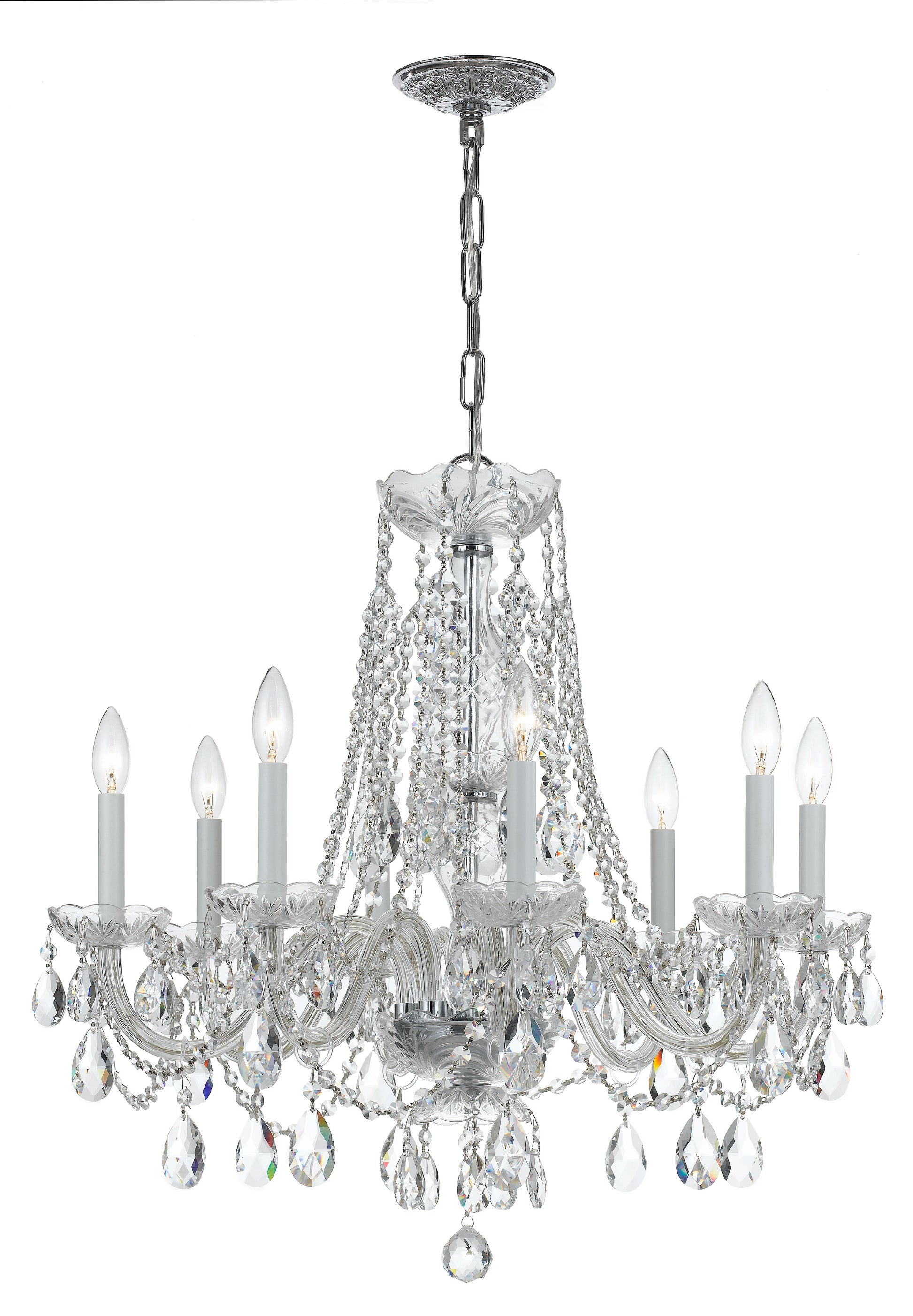 Crystorama Traditional Crystal 1138-CH-CL-MWP – 26 Inch – 8 Light – Chandelier – Clear Crystal – Polished Chrome – Damp Rated
