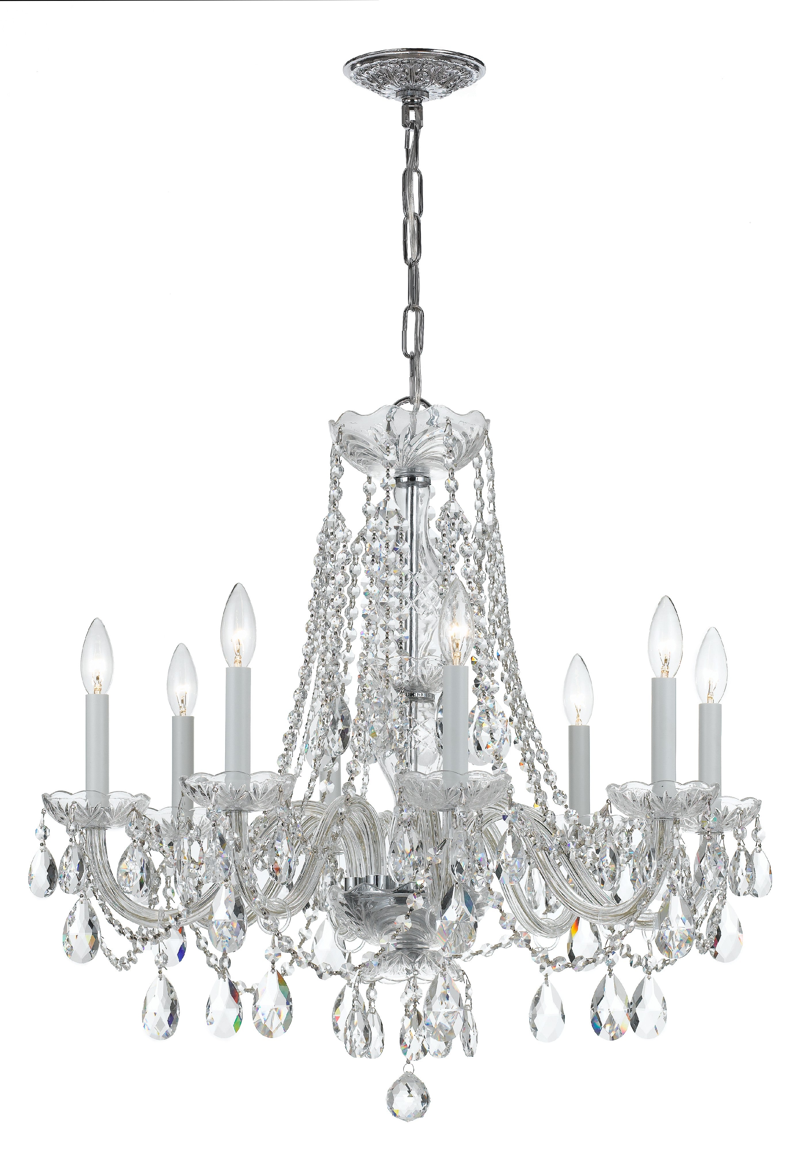 Crystorama Traditional Crystal 1138-CH-CL-MWP – 26 Inch – 8 Light – Chandelier – Clear Crystal – Polished Chrome – Damp Rated