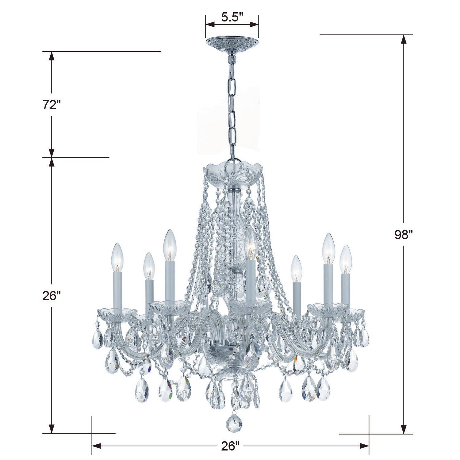 Crystorama Traditional Crystal 1138-CH-CL-MWP – 26 Inch – 8 Light – Chandelier – Clear Crystal – Polished Chrome – Damp Rated