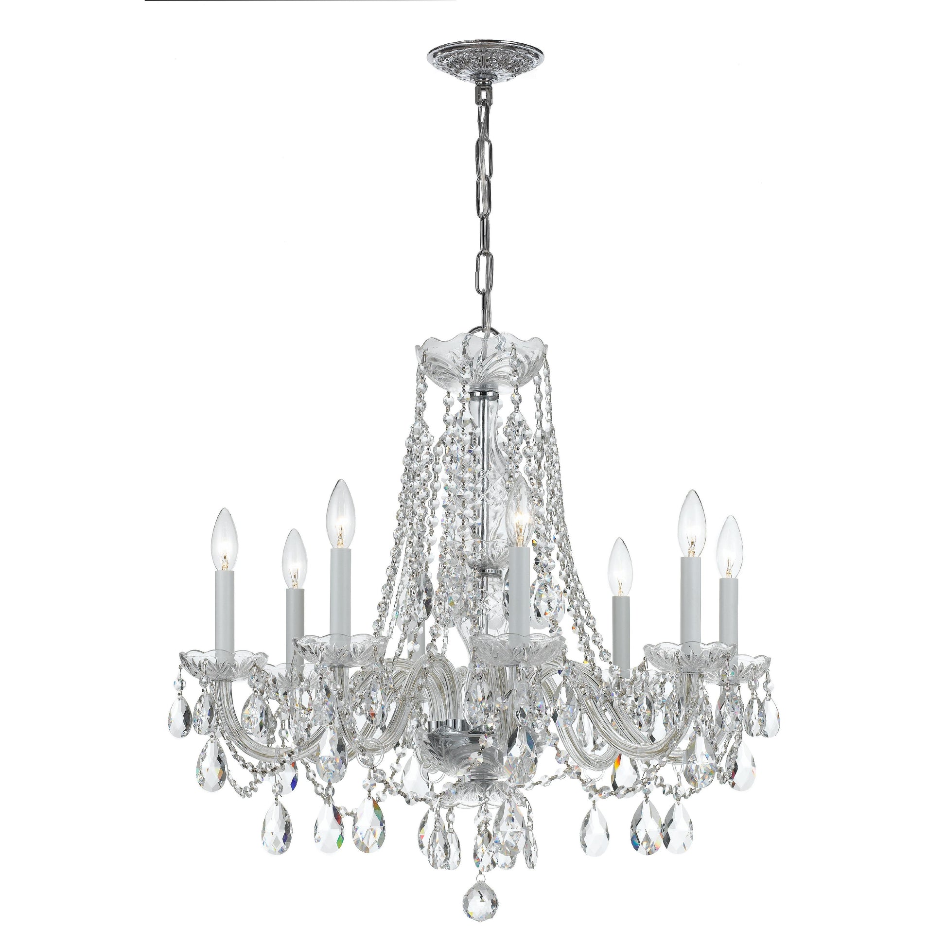 Crystorama Traditional Crystal 1138-CH-CL-SAQ – 26 Inch – 8 Light – Chandelier – Clear Crystal – Polished Chrome – Damp Rated