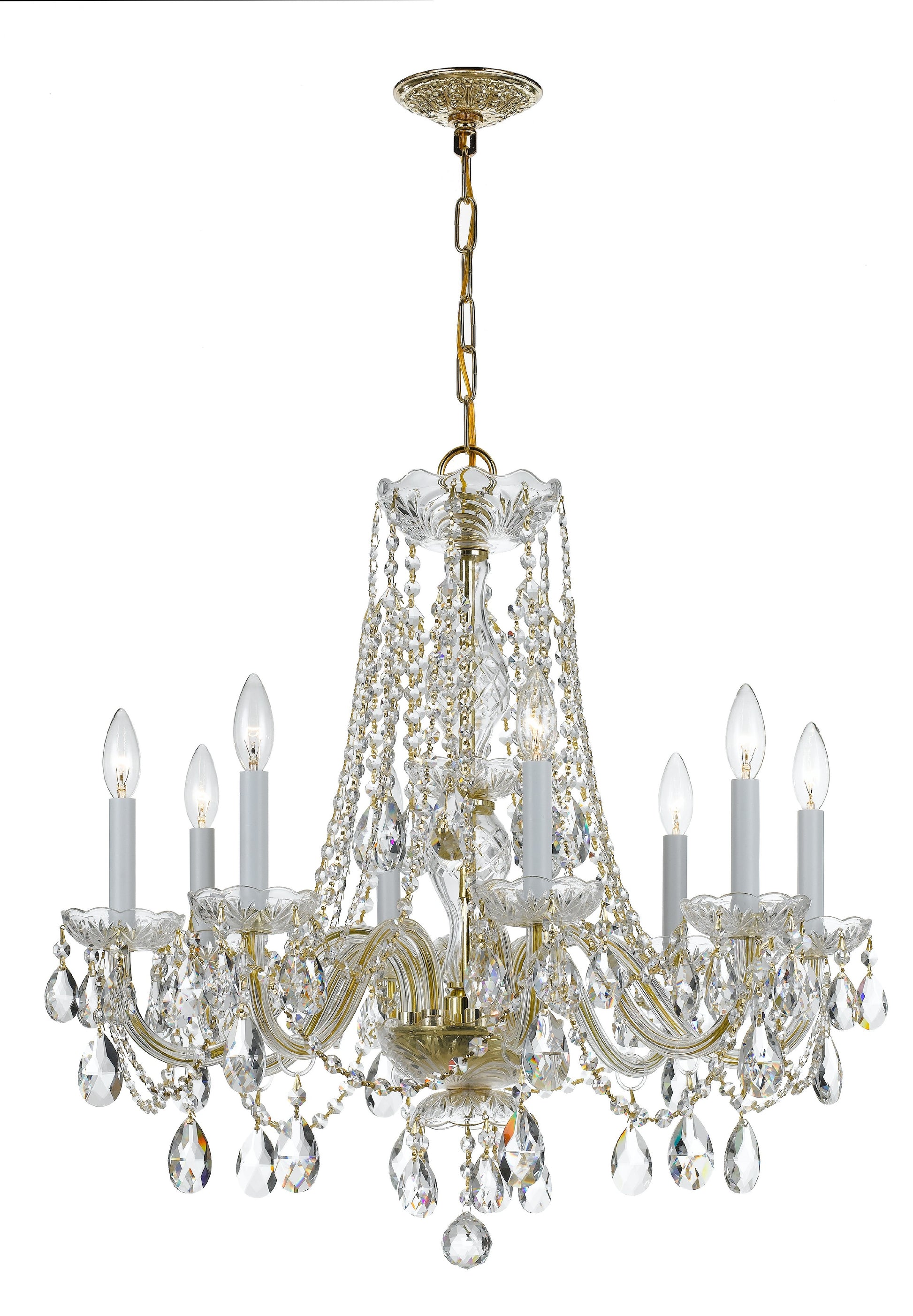 Crystorama Traditional Crystal 1138-PB-CL-MWP – 26 Inch – 8 Light – Chandelier – Clear Crystal – Polished Brass – Damp Rated