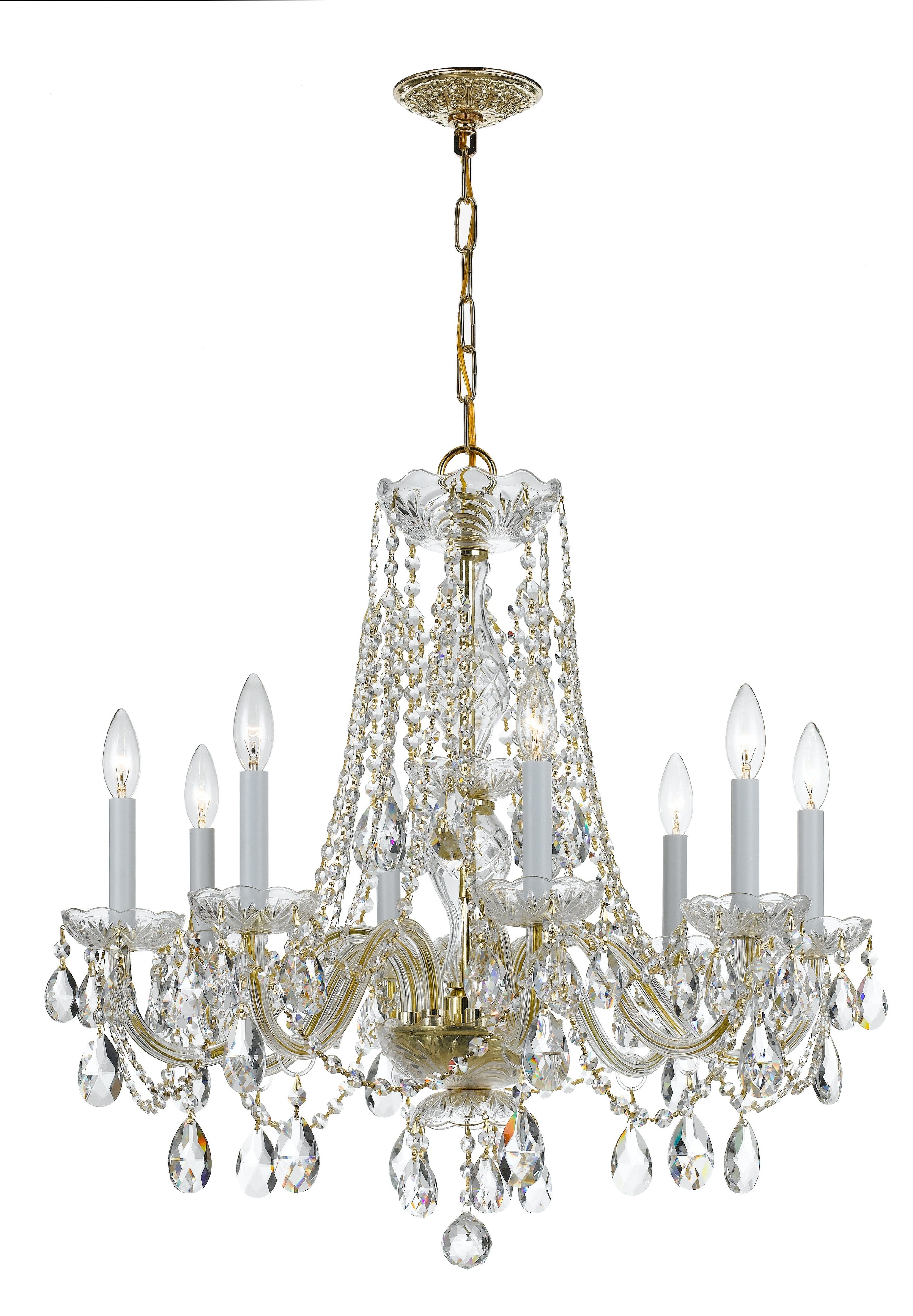 Crystorama Traditional Crystal 1138-PB-CL-MWP – 26 Inch – 8 Light – Chandelier – Clear Crystal – Polished Brass – Damp Rated