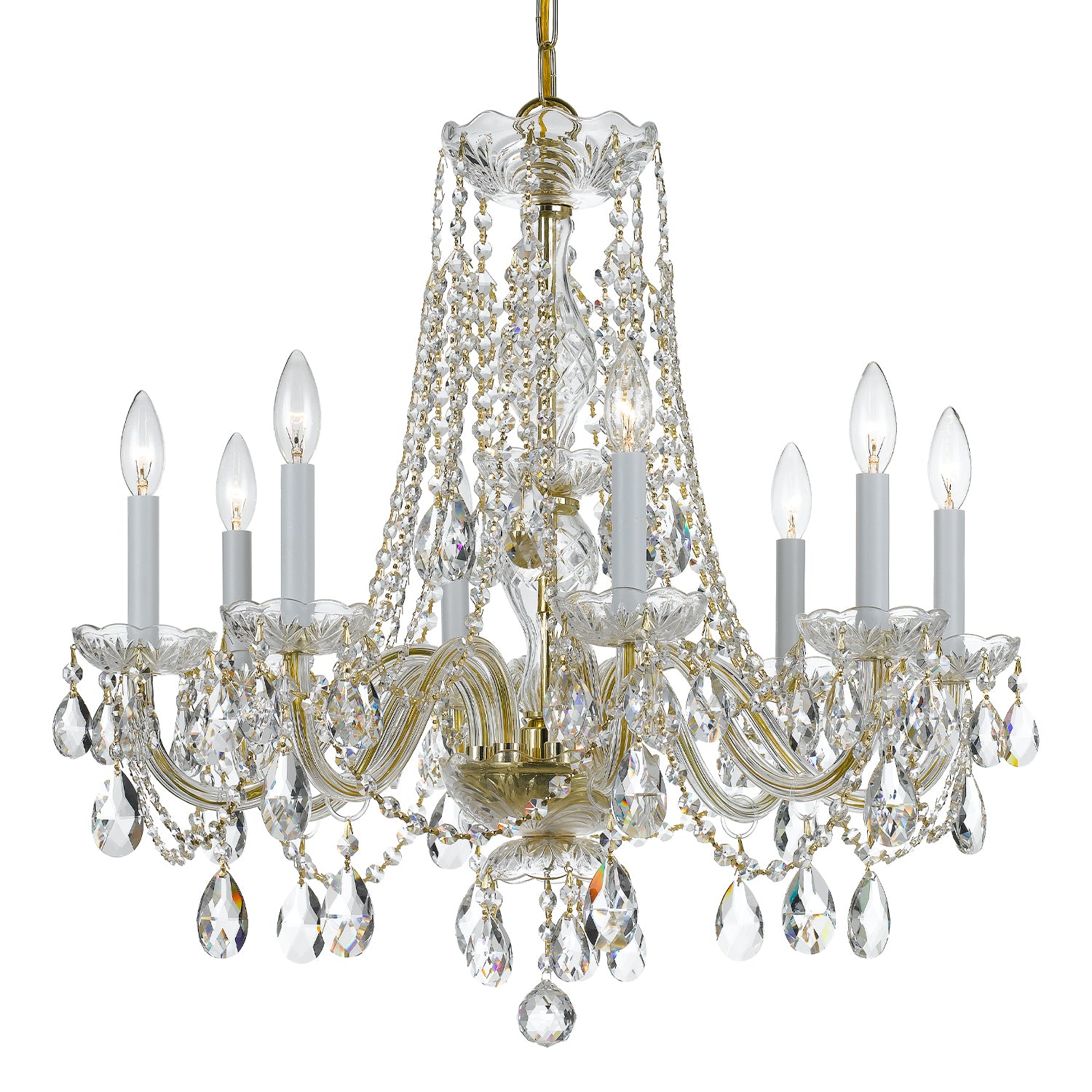 Crystorama Traditional Crystal 1138-PB-CL-MWP – 26 Inch – 8 Light – Chandelier – Clear Crystal – Polished Brass – Damp Rated