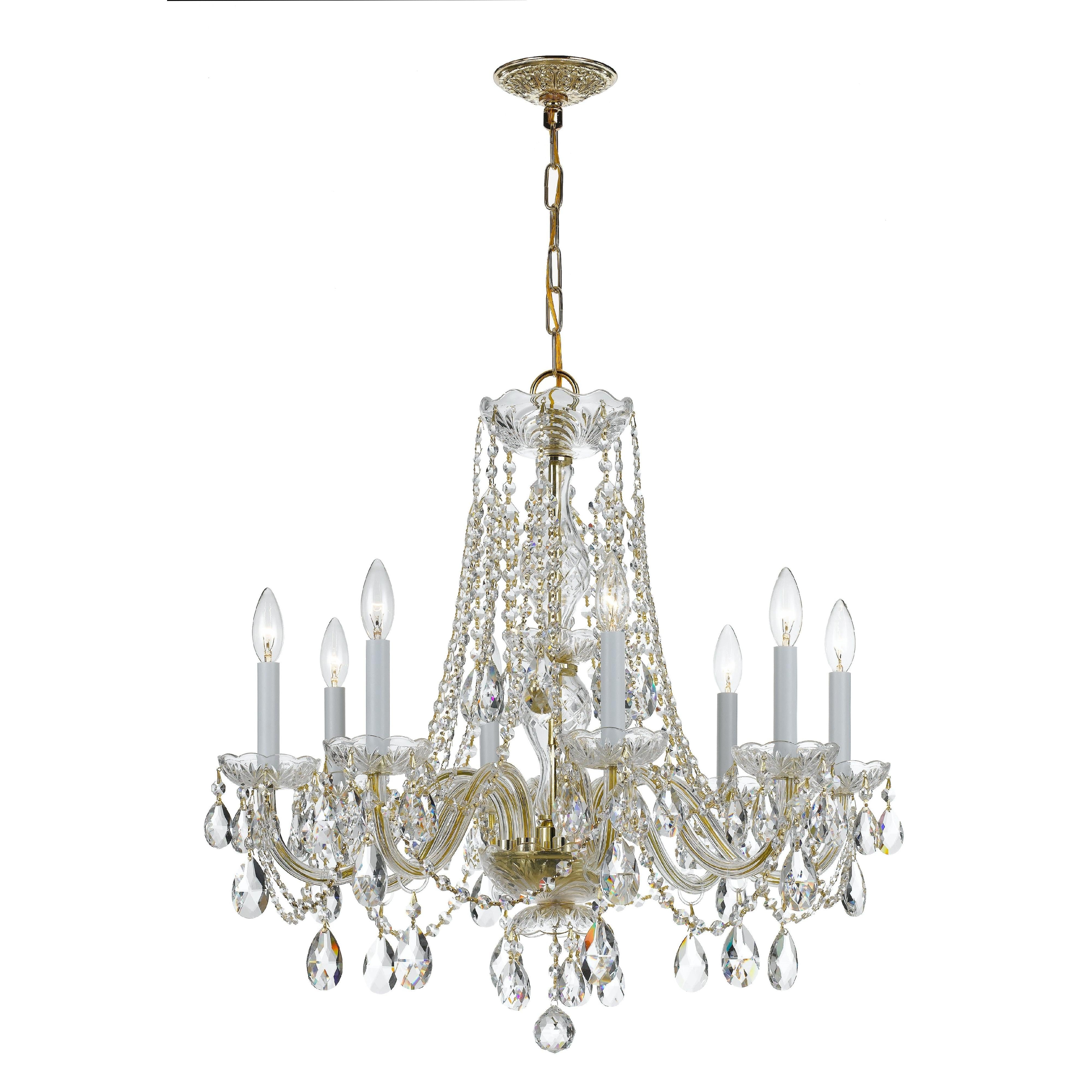 Crystorama Traditional Crystal 1138-PB-CL-SAQ – 26 Inch – 8 Light – Chandelier – Clear Crystal – Polished Brass – Damp Rated