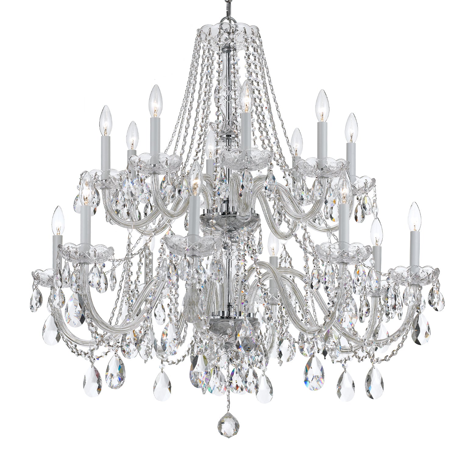 Crystorama Traditional Crystal 1139-CH-CL-MWP – 37 Inch – 16 Light – Chandelier – Clear Crystal – Polished Chrome – Damp Rated