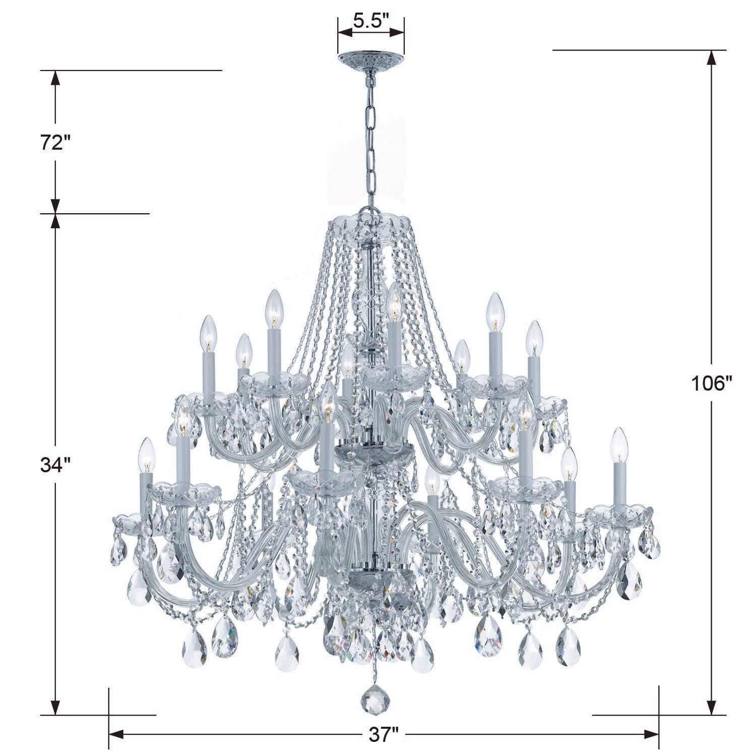 Crystorama Traditional Crystal 1139-CH-CL-MWP – 37 Inch – 16 Light – Chandelier – Clear Crystal – Polished Chrome – Damp Rated