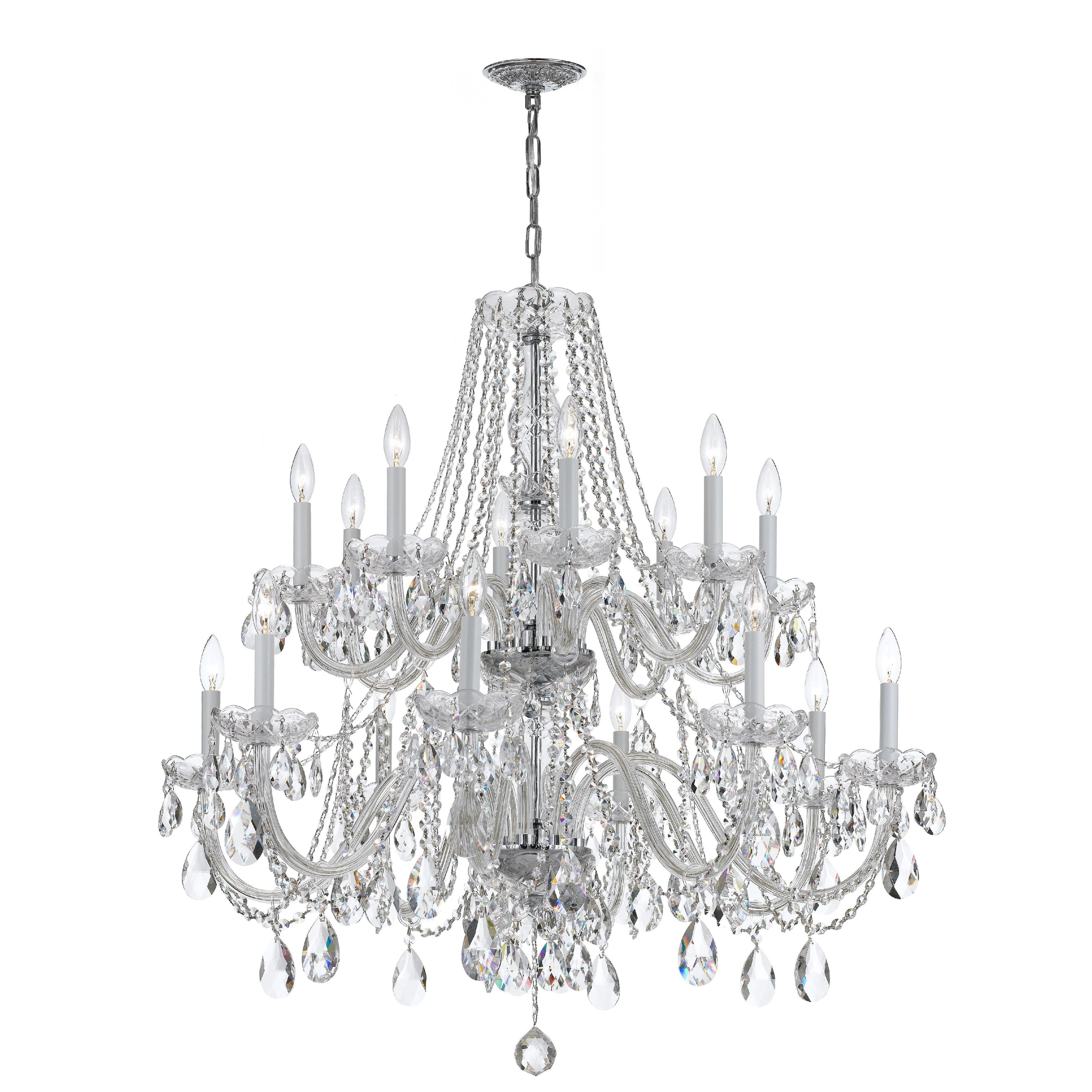 Crystorama Traditional Crystal 1139-CH-CL-SAQ – 37 Inch – 16 Light – Chandelier – Clear Crystal – Polished Chrome – Damp Rated