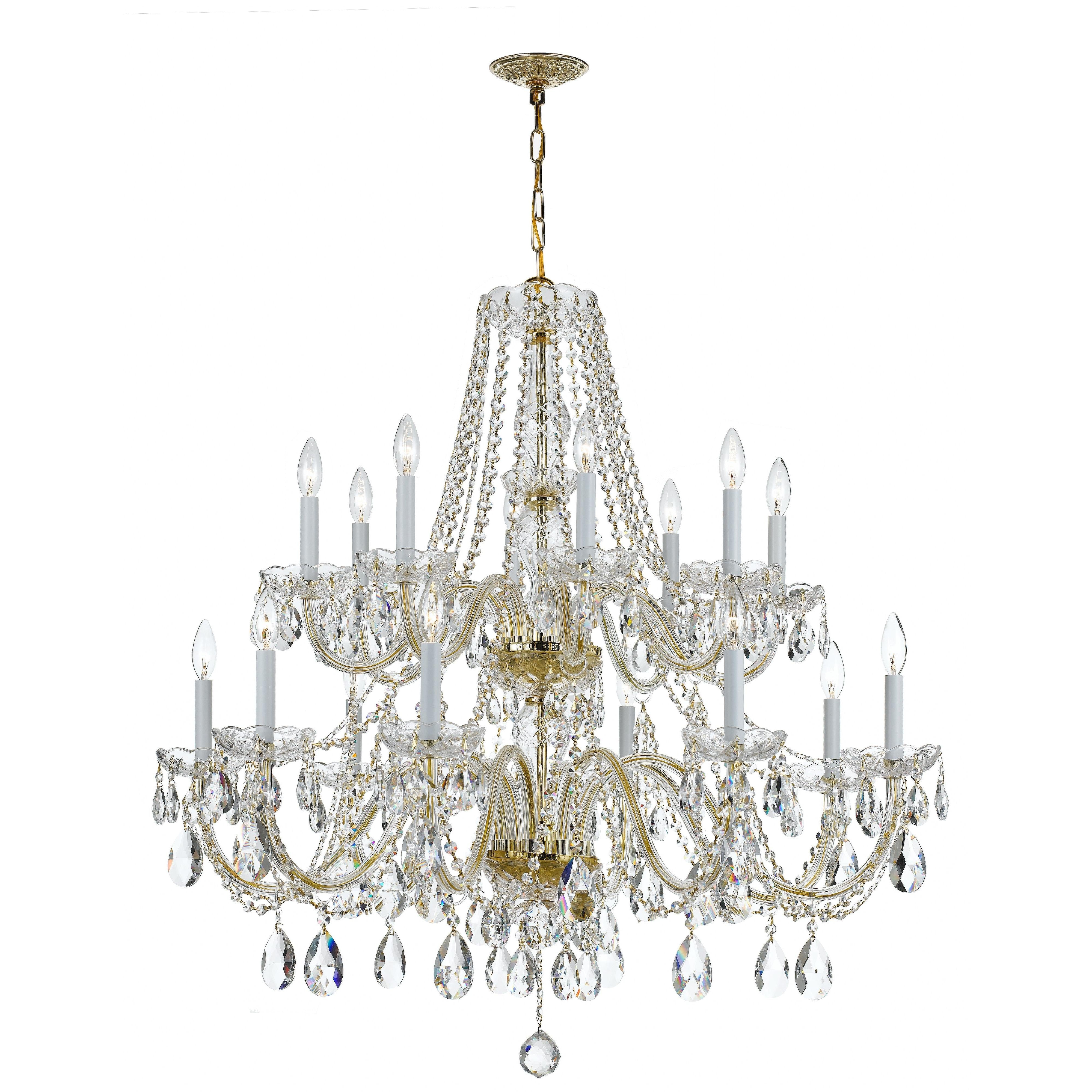 Crystorama Traditional Crystal 1139-PB-CL-MWP – 37 Inch – 16 Light – Chandelier – Clear Crystal – Polished Brass – Damp Rated