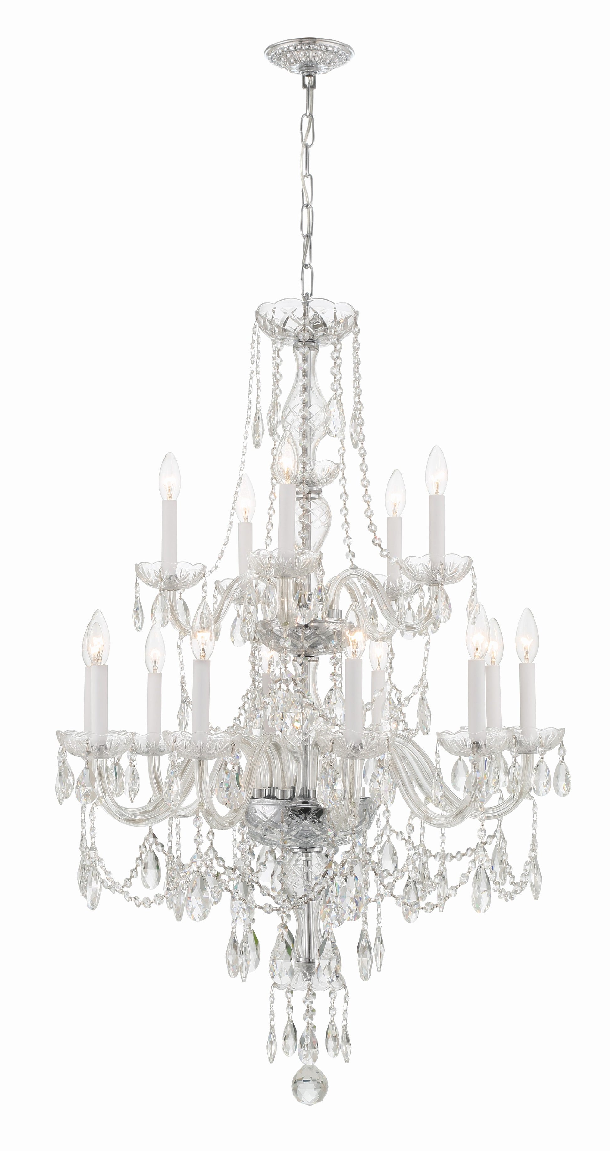 Crystorama Traditional Crystal 1155-CH-CL-MWP – 32 Inch – 15 Light – Chandelier – Clear Crystal – Polished Chrome – Damp Rated