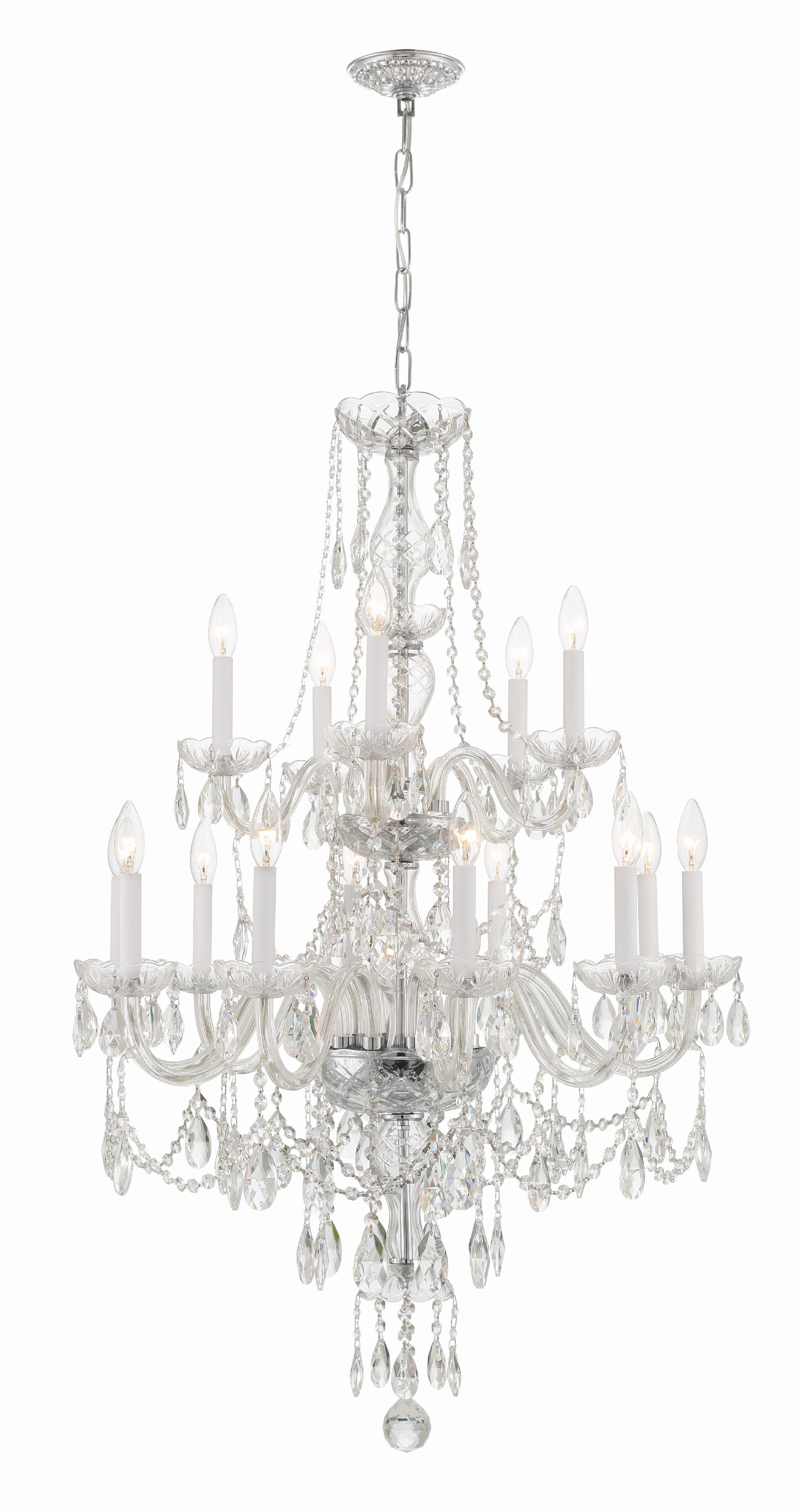 Crystorama Traditional Crystal 1155-CH-CL-MWP – 32 Inch – 15 Light – Chandelier – Clear Crystal – Polished Chrome – Damp Rated