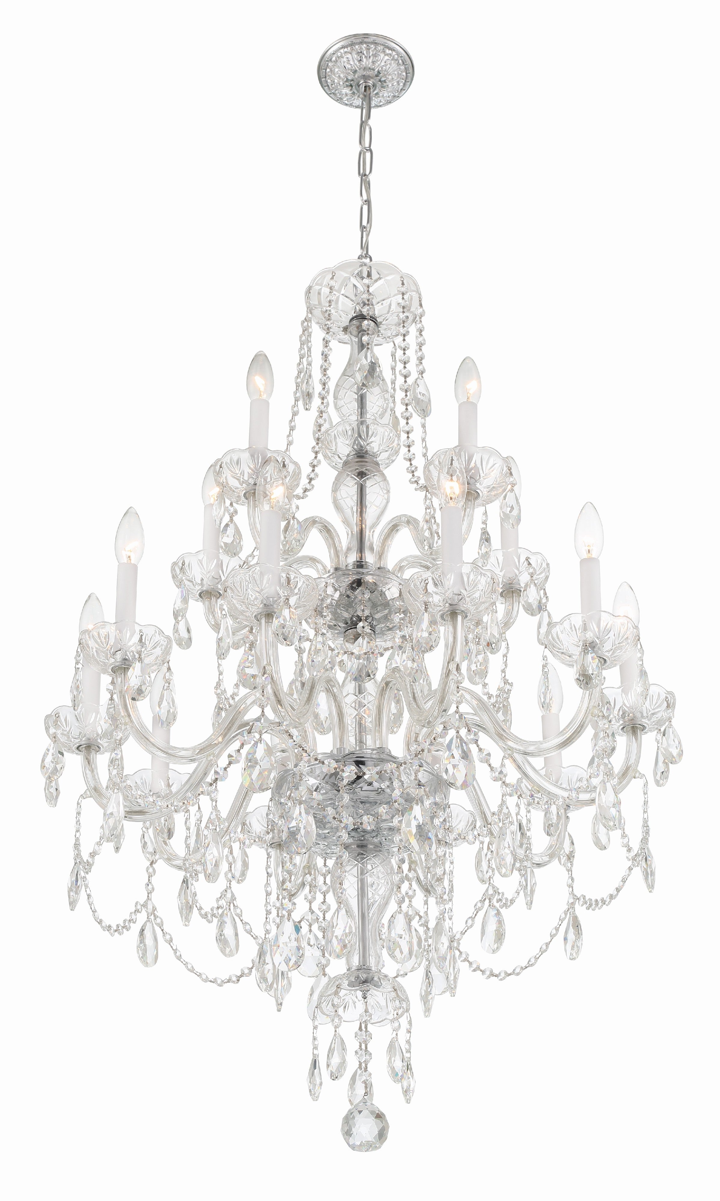 Crystorama Traditional Crystal 1155-CH-CL-MWP – 32 Inch – 15 Light – Chandelier – Clear Crystal – Polished Chrome – Damp Rated