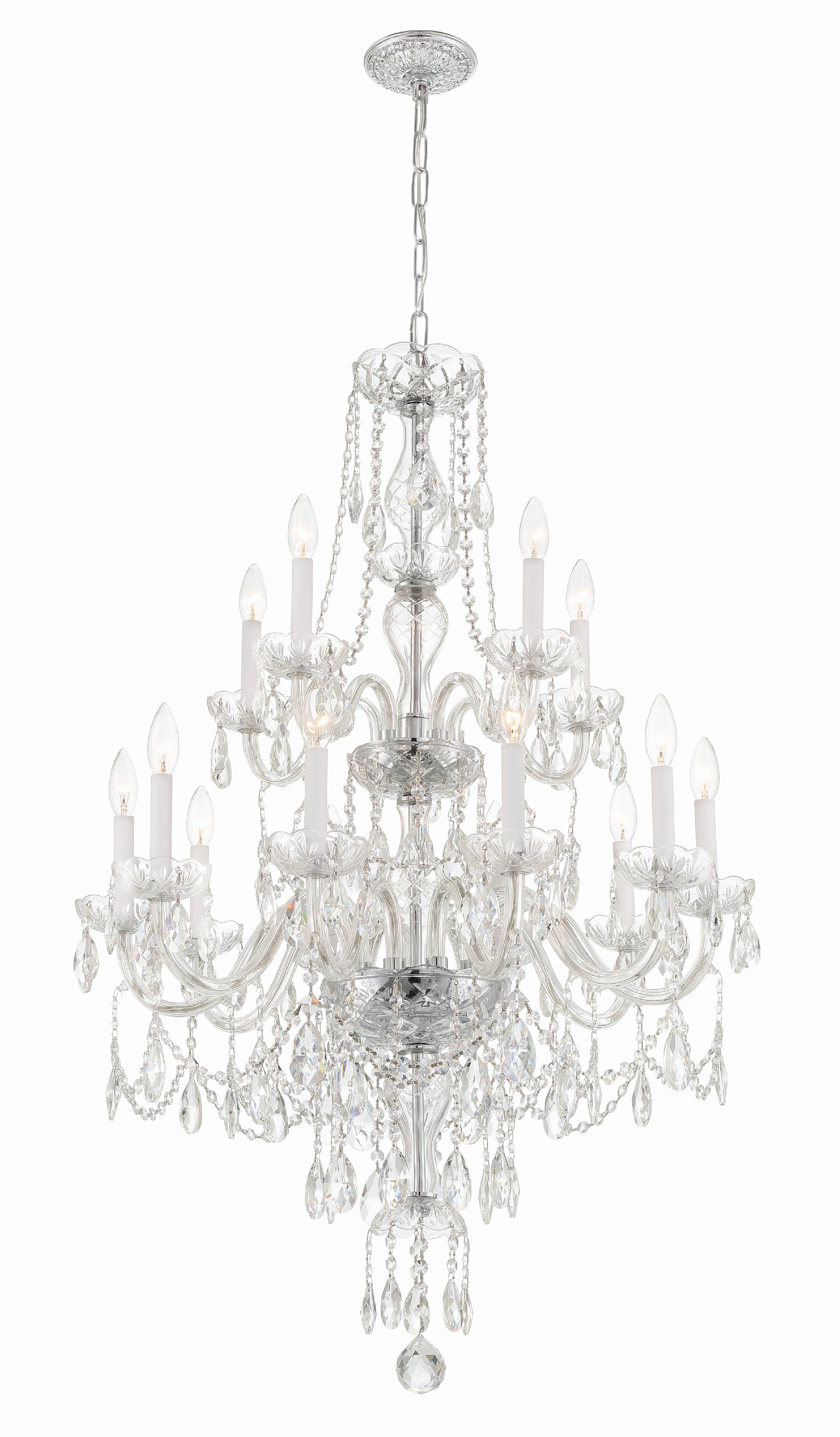 Crystorama Traditional Crystal 1155-CH-CL-MWP – 32 Inch – 15 Light – Chandelier – Clear Crystal – Polished Chrome – Damp Rated