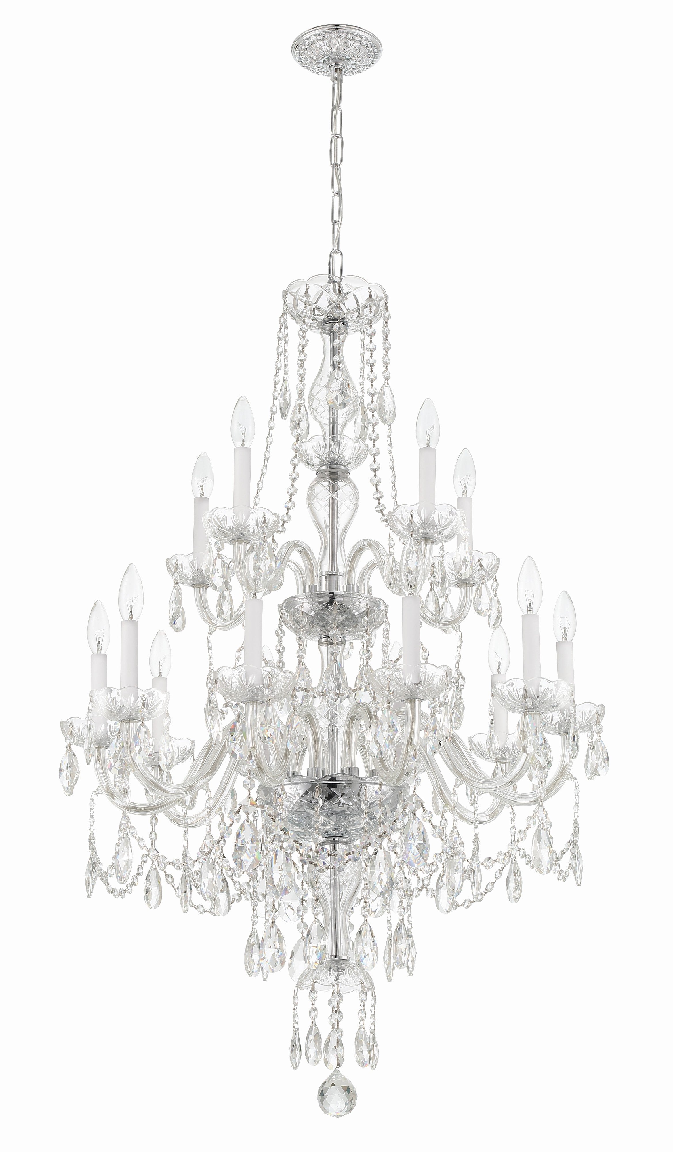 Crystorama Traditional Crystal 1155-CH-CL-MWP – 32 Inch – 15 Light – Chandelier – Clear Crystal – Polished Chrome – Damp Rated