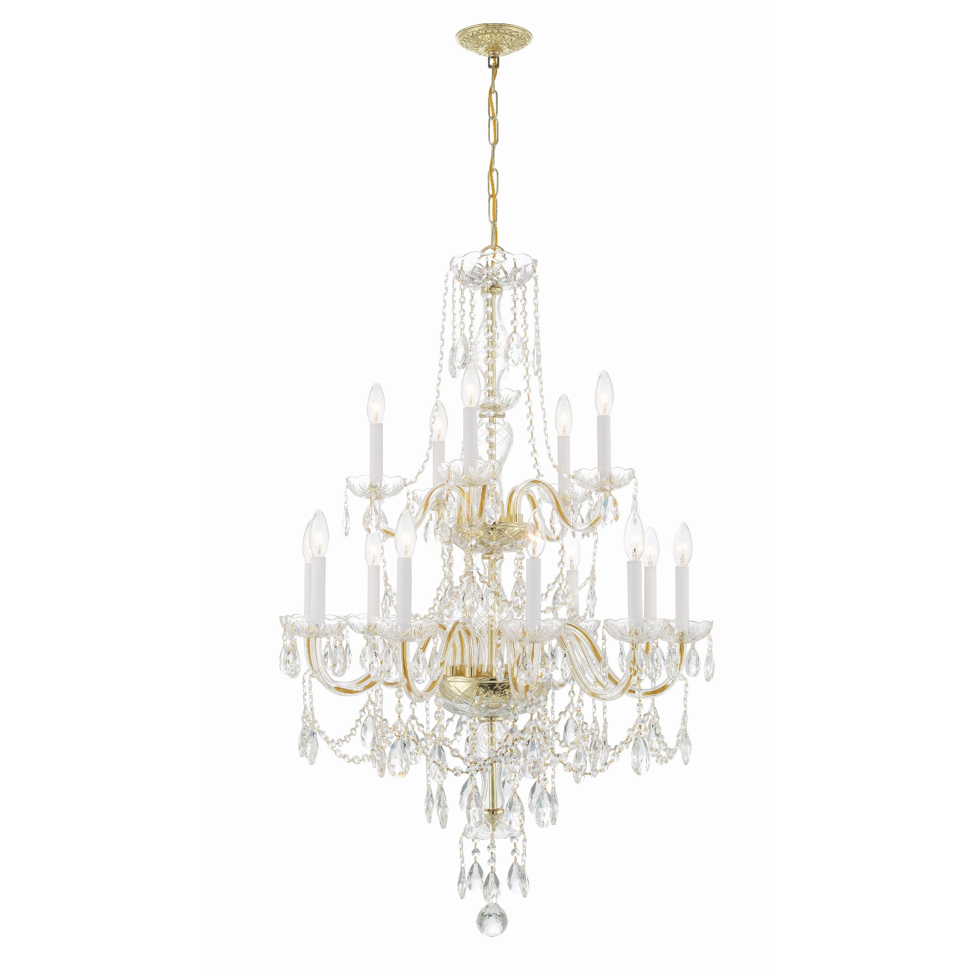 Crystorama Traditional Crystal 1155-PB-CL-MWP – 32 Inch – 15 Light – Chandelier – Clear Crystal – Polished Brass – Damp Rated