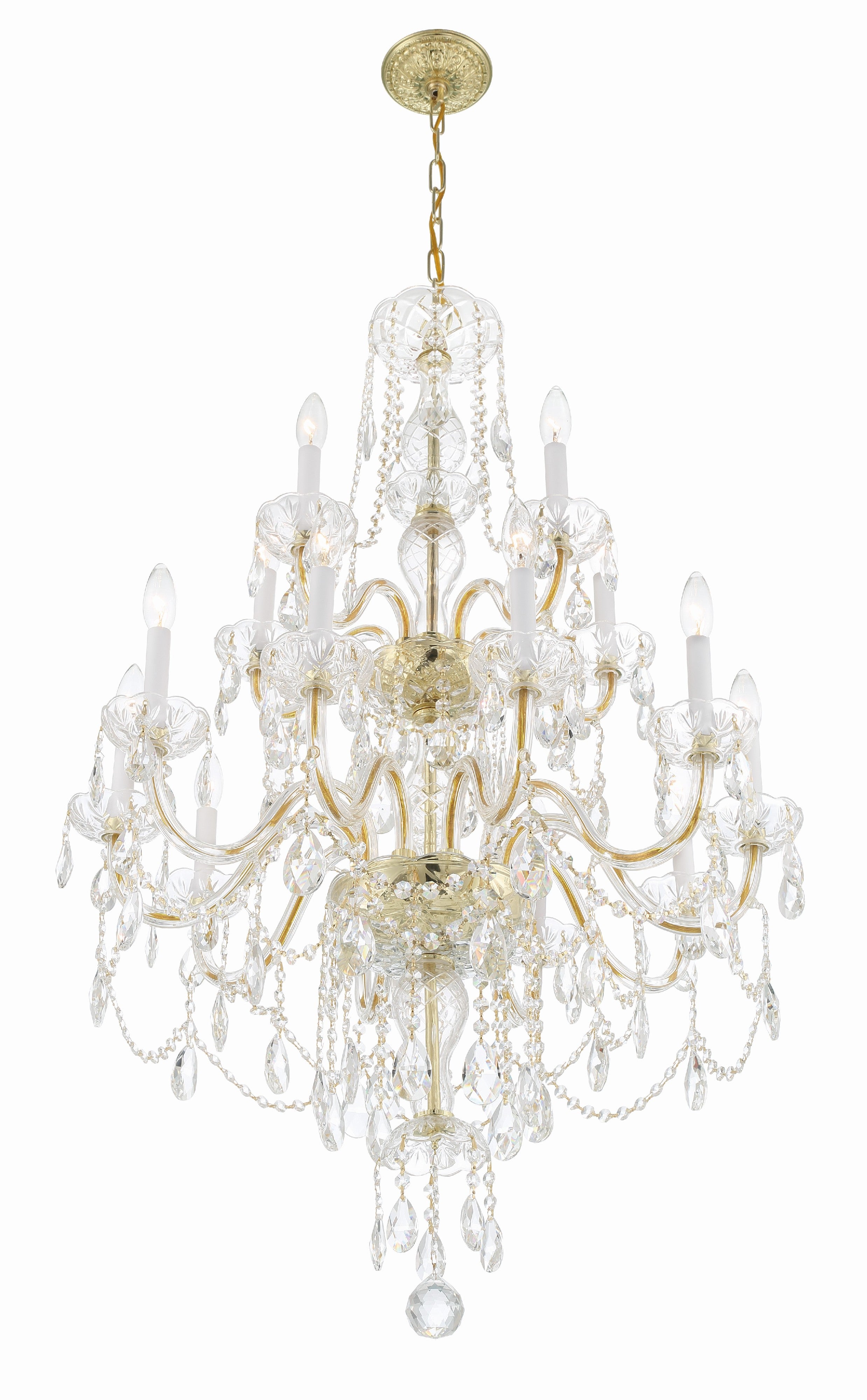 Crystorama Traditional Crystal 1155-PB-CL-MWP – 32 Inch – 15 Light – Chandelier – Clear Crystal – Polished Brass – Damp Rated