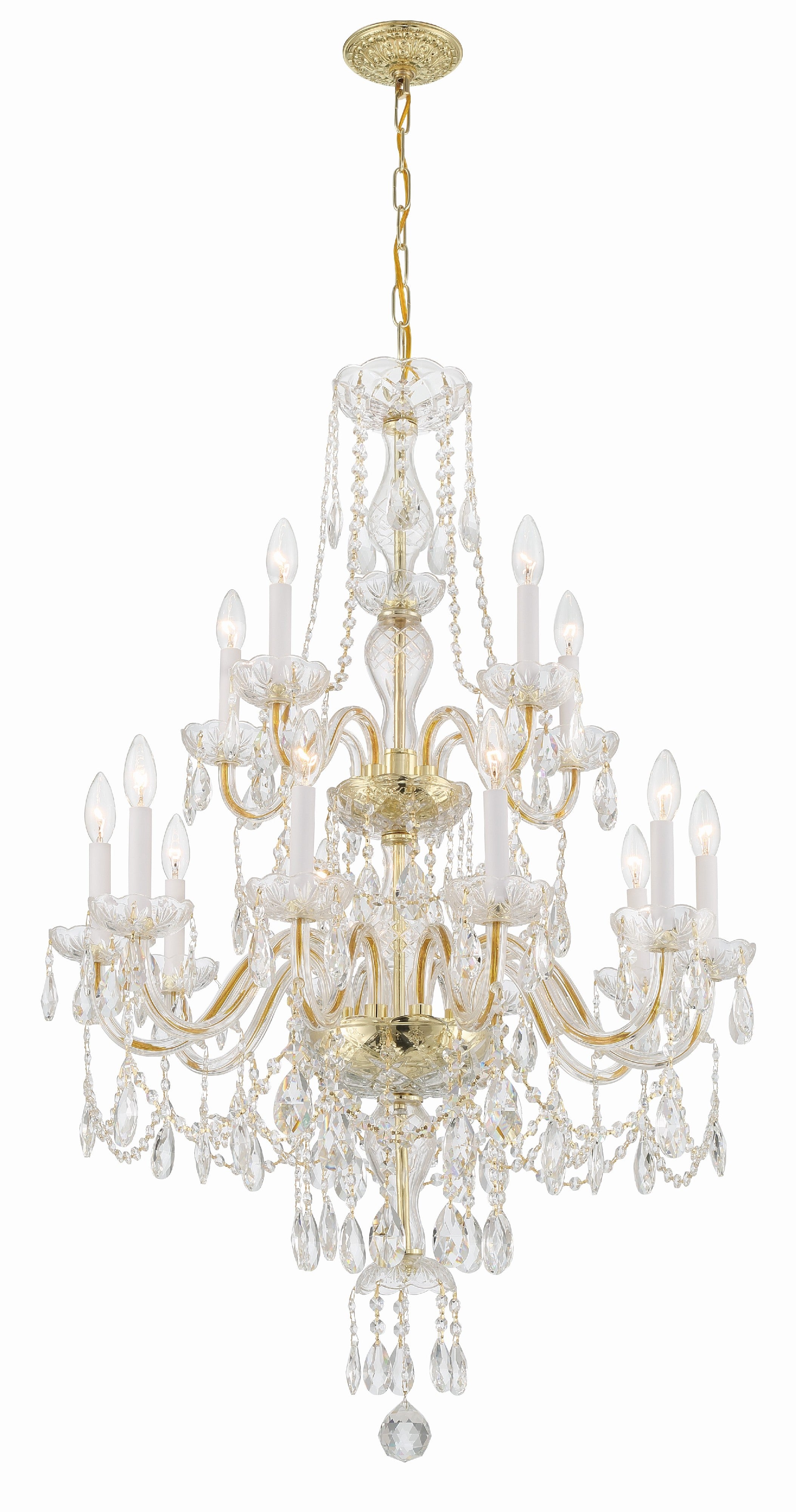Crystorama Traditional Crystal 1155-PB-CL-MWP – 32 Inch – 15 Light – Chandelier – Clear Crystal – Polished Brass – Damp Rated