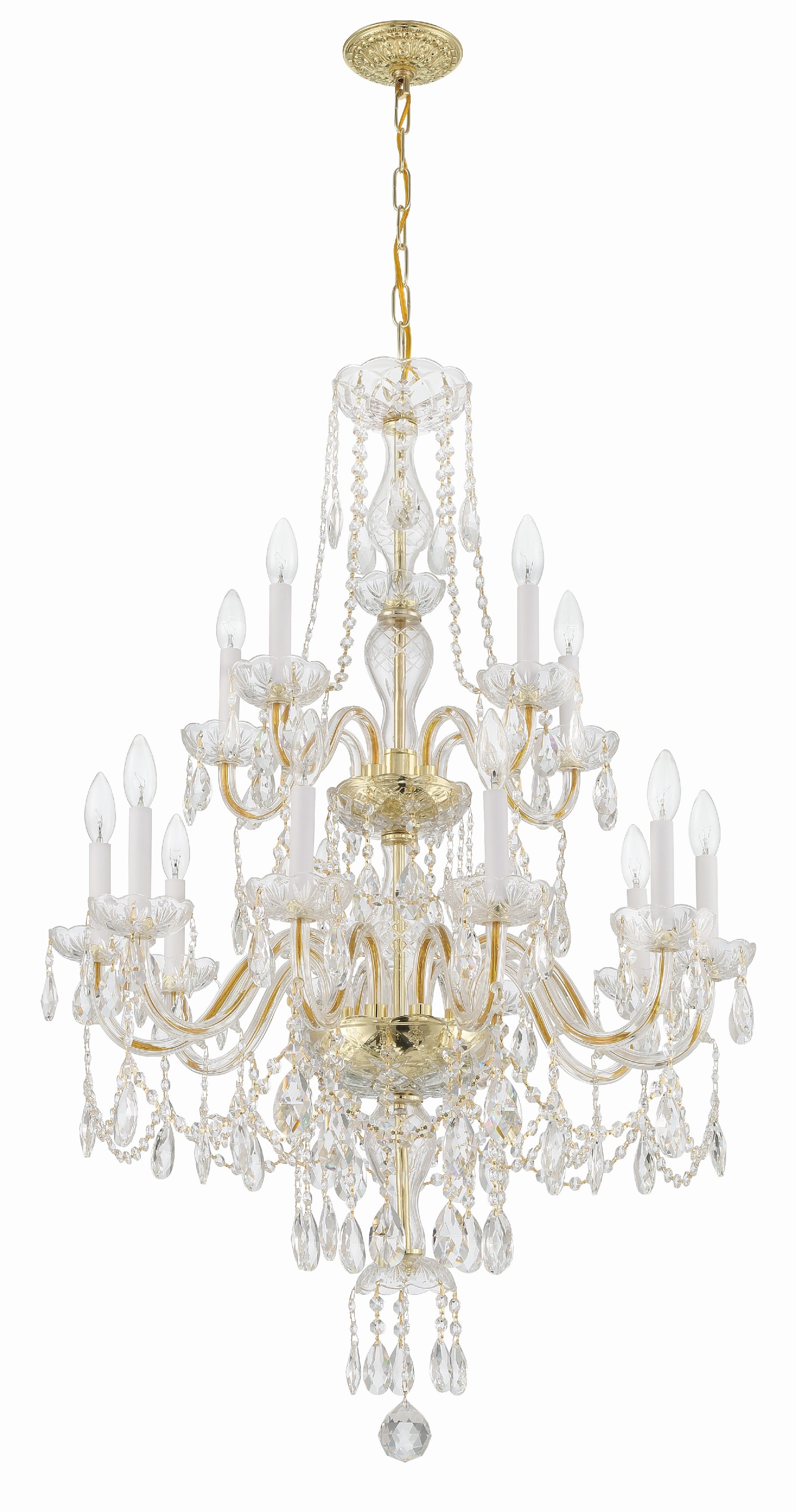 Crystorama Traditional Crystal 1155-PB-CL-MWP – 32 Inch – 15 Light – Chandelier – Clear Crystal – Polished Brass – Damp Rated