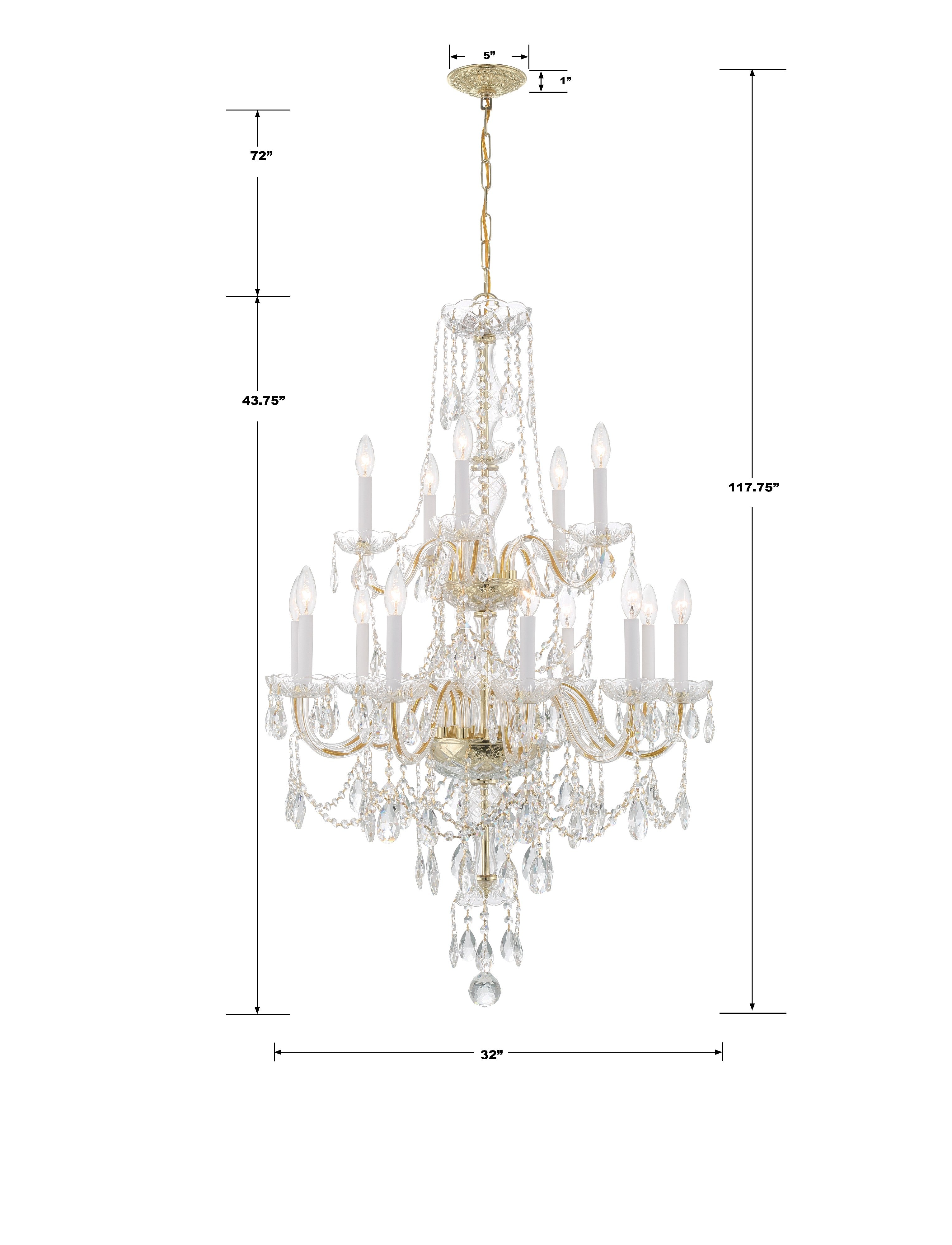 Crystorama Traditional Crystal 1155-PB-CL-MWP – 32 Inch – 15 Light – Chandelier – Clear Crystal – Polished Brass – Damp Rated