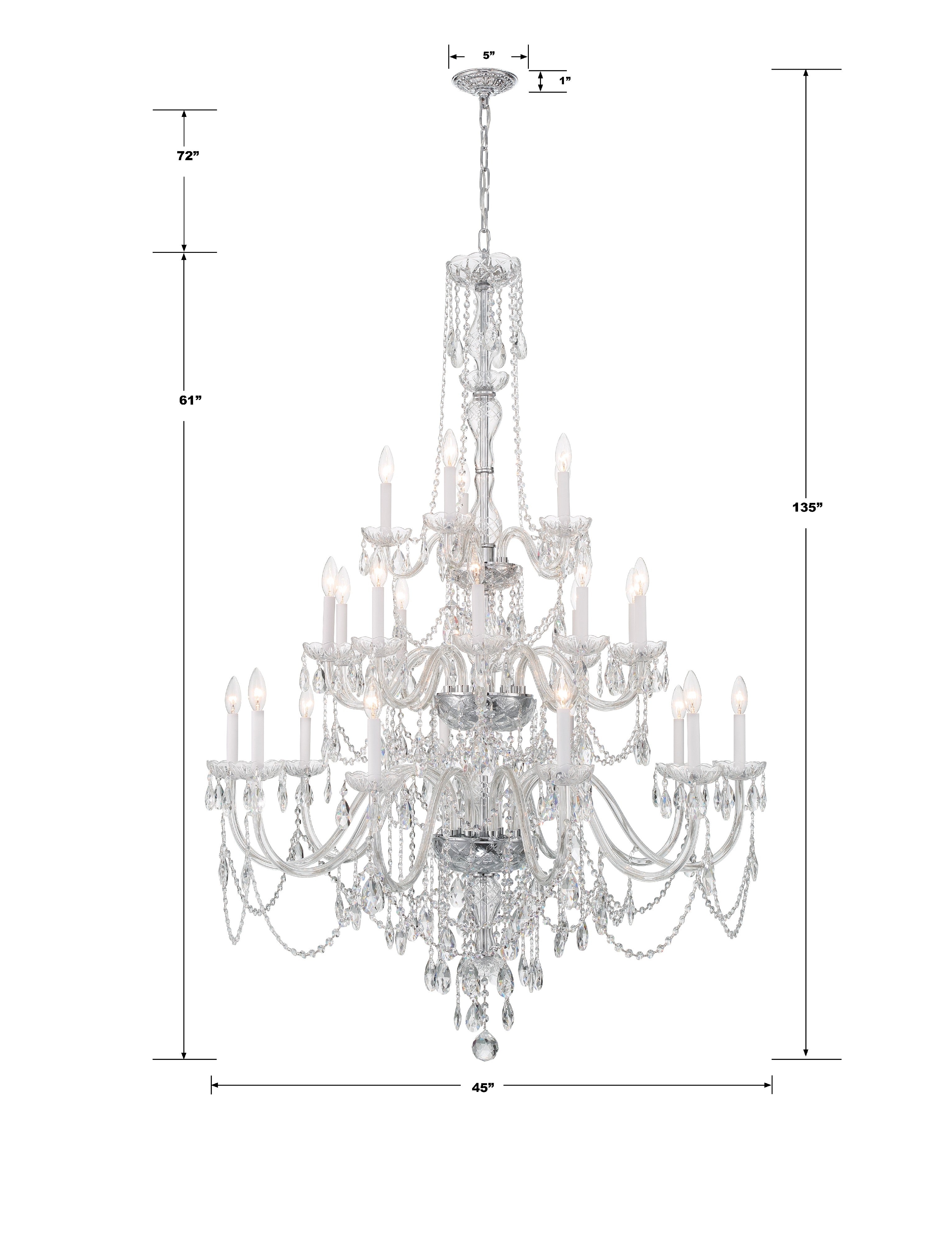 Crystorama Traditional Crystal 1156-CH-CL-MWP – 45 Inch – 25 Light – Chandelier – Clear Crystal – Polished Chrome – Damp Rated