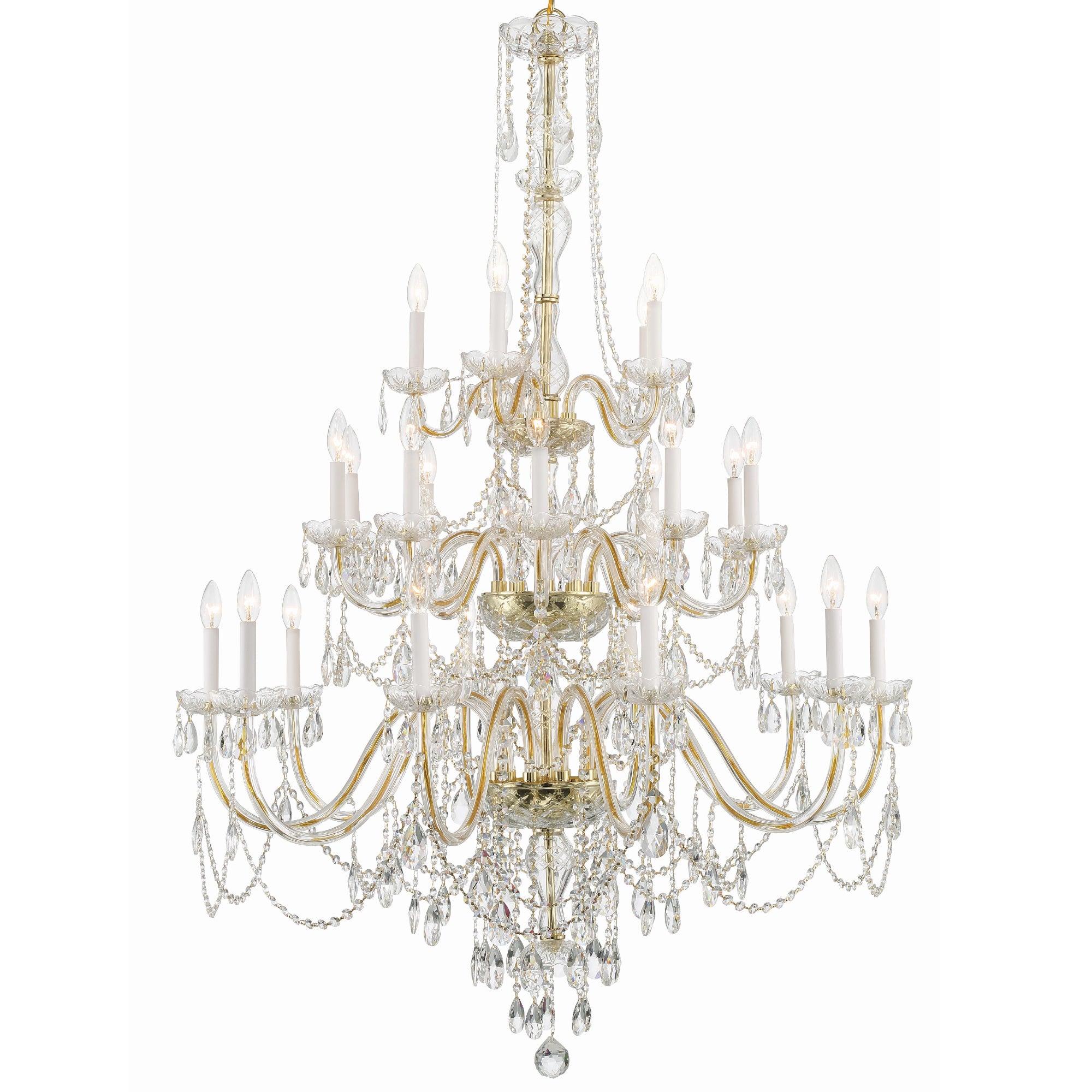 Crystorama Traditional Crystal 1156-PB-CL-MWP – 45 Inch – 25 Light – Chandelier – Clear Crystal – Polished Brass – Damp Rated