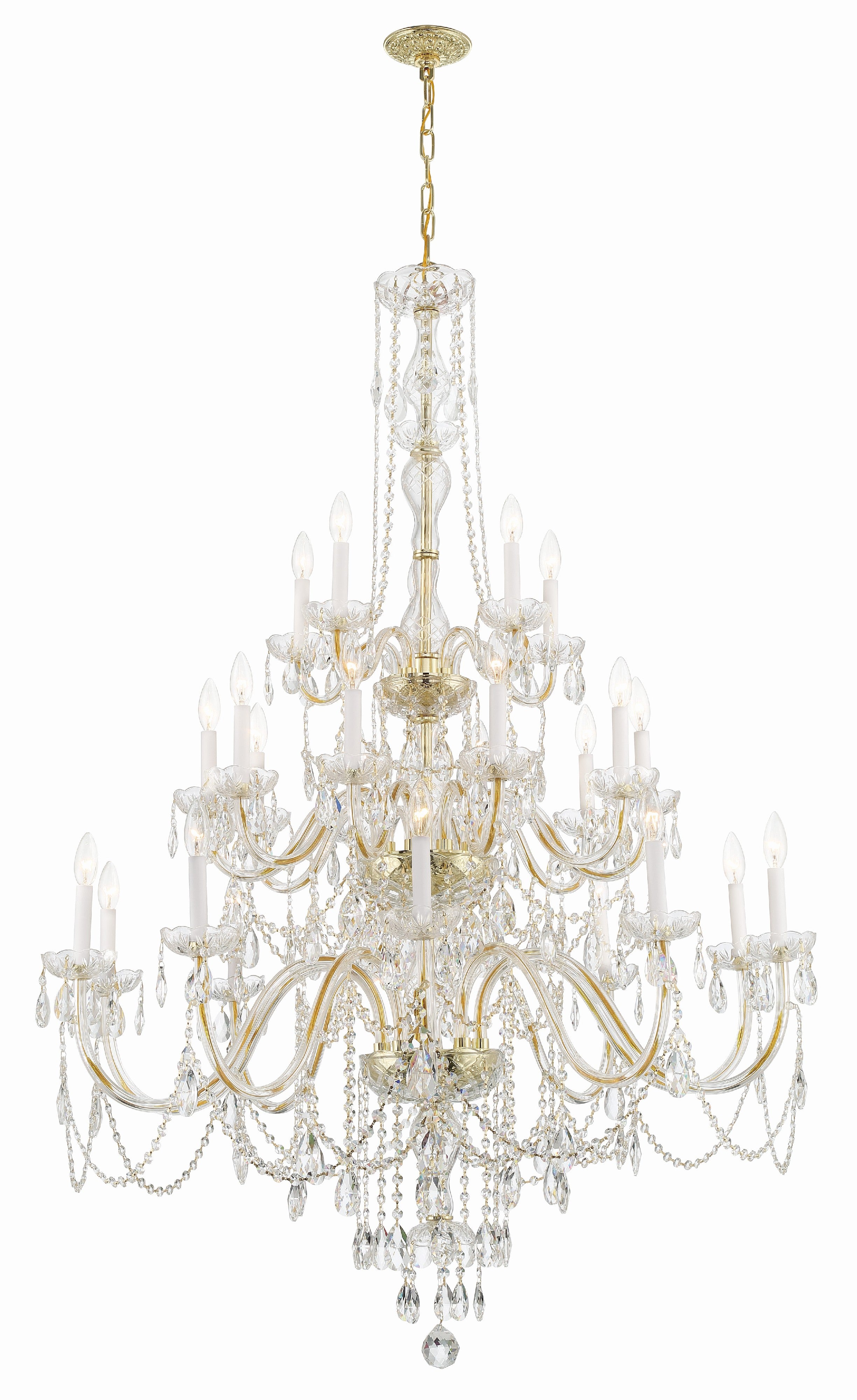Crystorama Traditional Crystal 1156-PB-CL-MWP – 45 Inch – 25 Light – Chandelier – Clear Crystal – Polished Brass – Damp Rated