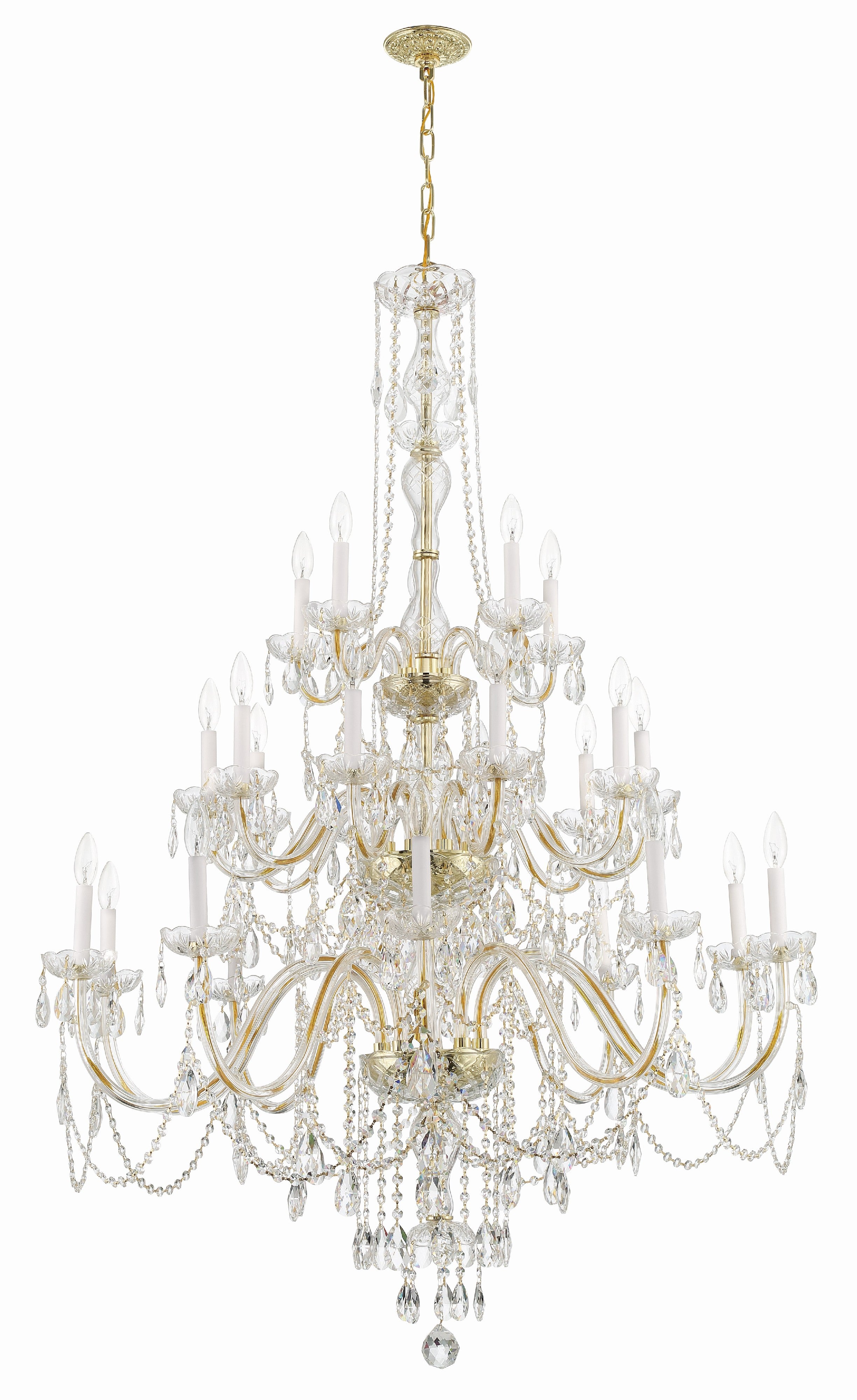 Crystorama Traditional Crystal 1156-PB-CL-MWP – 45 Inch – 25 Light – Chandelier – Clear Crystal – Polished Brass – Damp Rated
