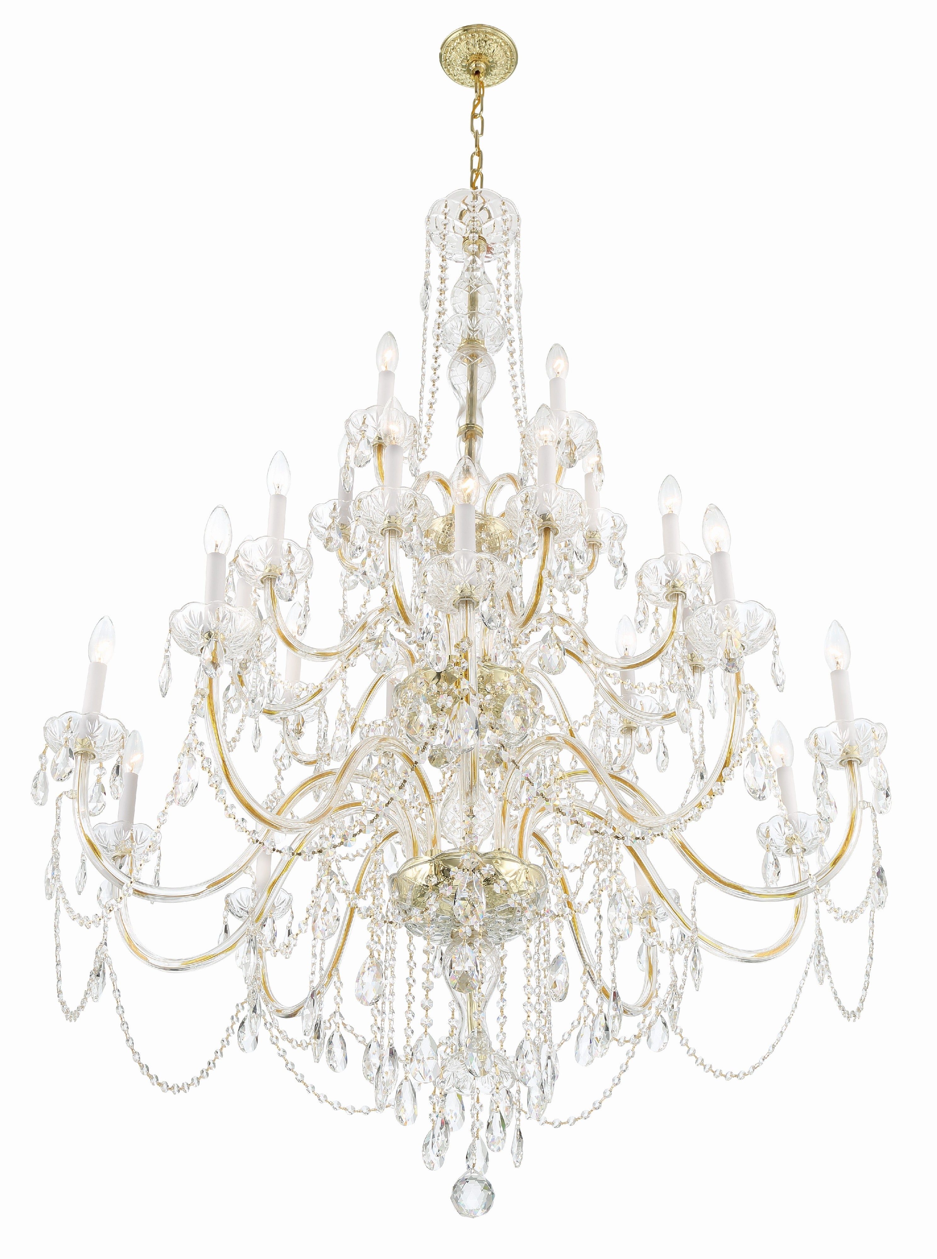 Crystorama Traditional Crystal 1156-PB-CL-MWP – 45 Inch – 25 Light – Chandelier – Clear Crystal – Polished Brass – Damp Rated