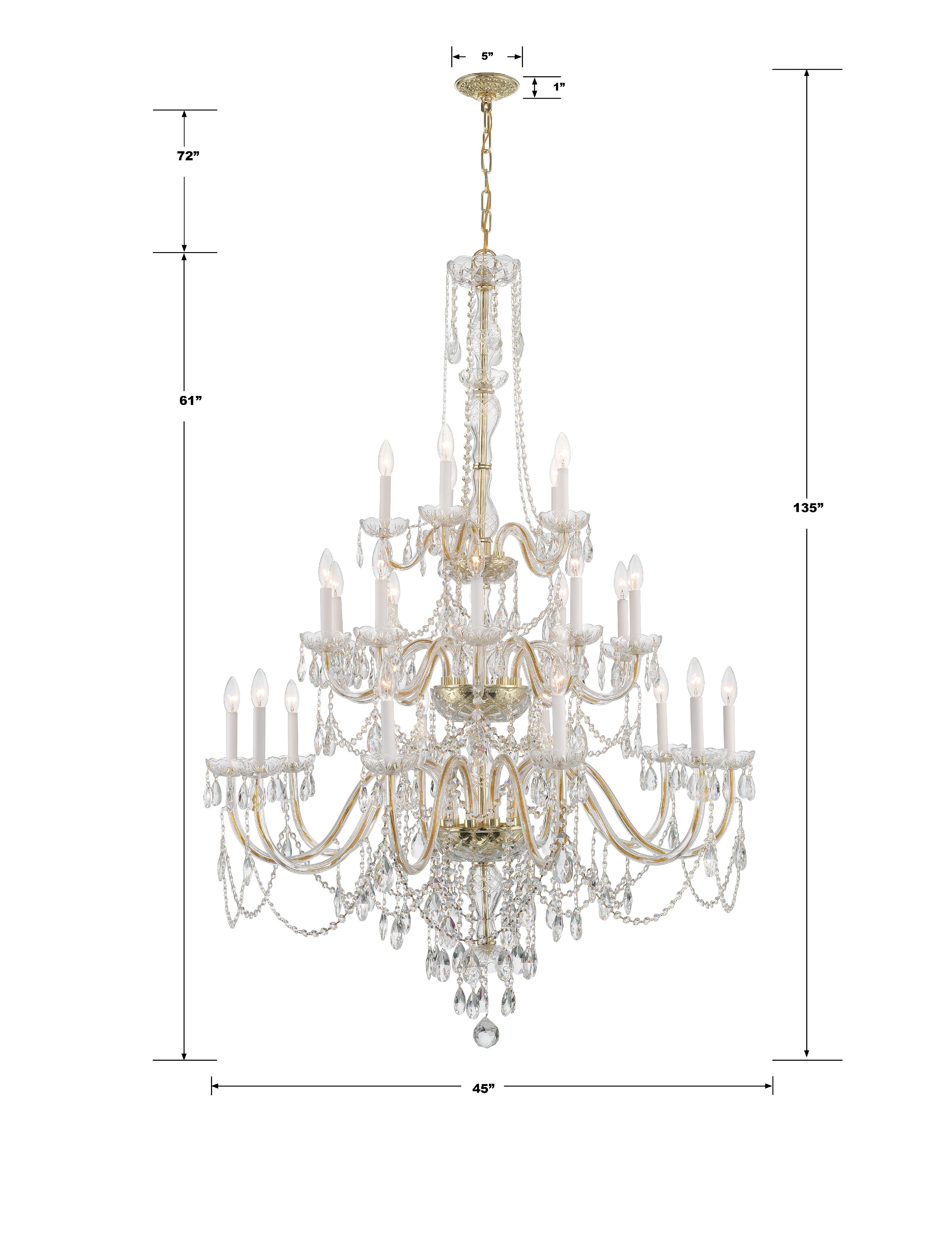 Crystorama Traditional Crystal 1156-PB-CL-MWP – 45 Inch – 25 Light – Chandelier – Clear Crystal – Polished Brass – Damp Rated