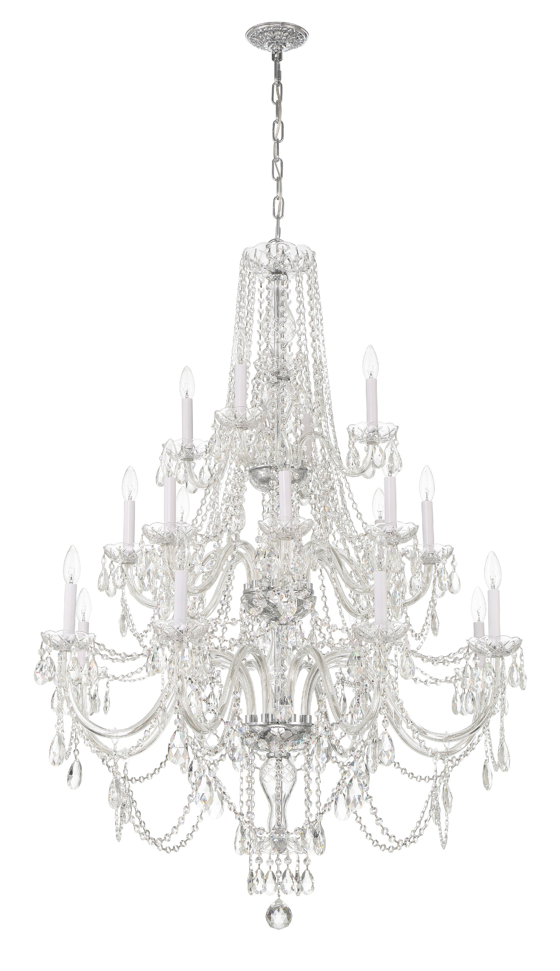 Crystorama Traditional Crystal 1157-CH-CL-MWP – 38 Inch – 20 Light – Chandelier – Clear Crystal – Polished Chrome – Damp Rated