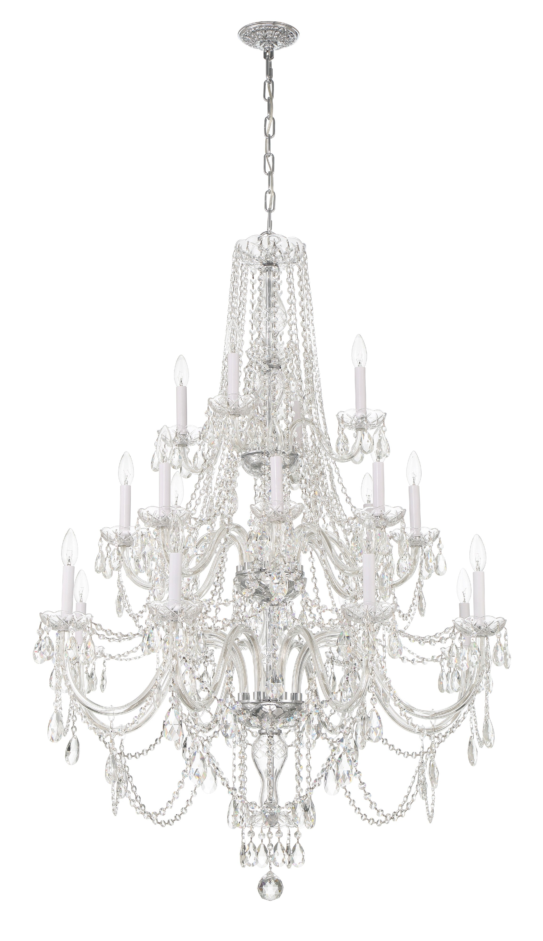 Crystorama Traditional Crystal 1157-CH-CL-MWP – 38 Inch – 20 Light – Chandelier – Clear Crystal – Polished Chrome – Damp Rated