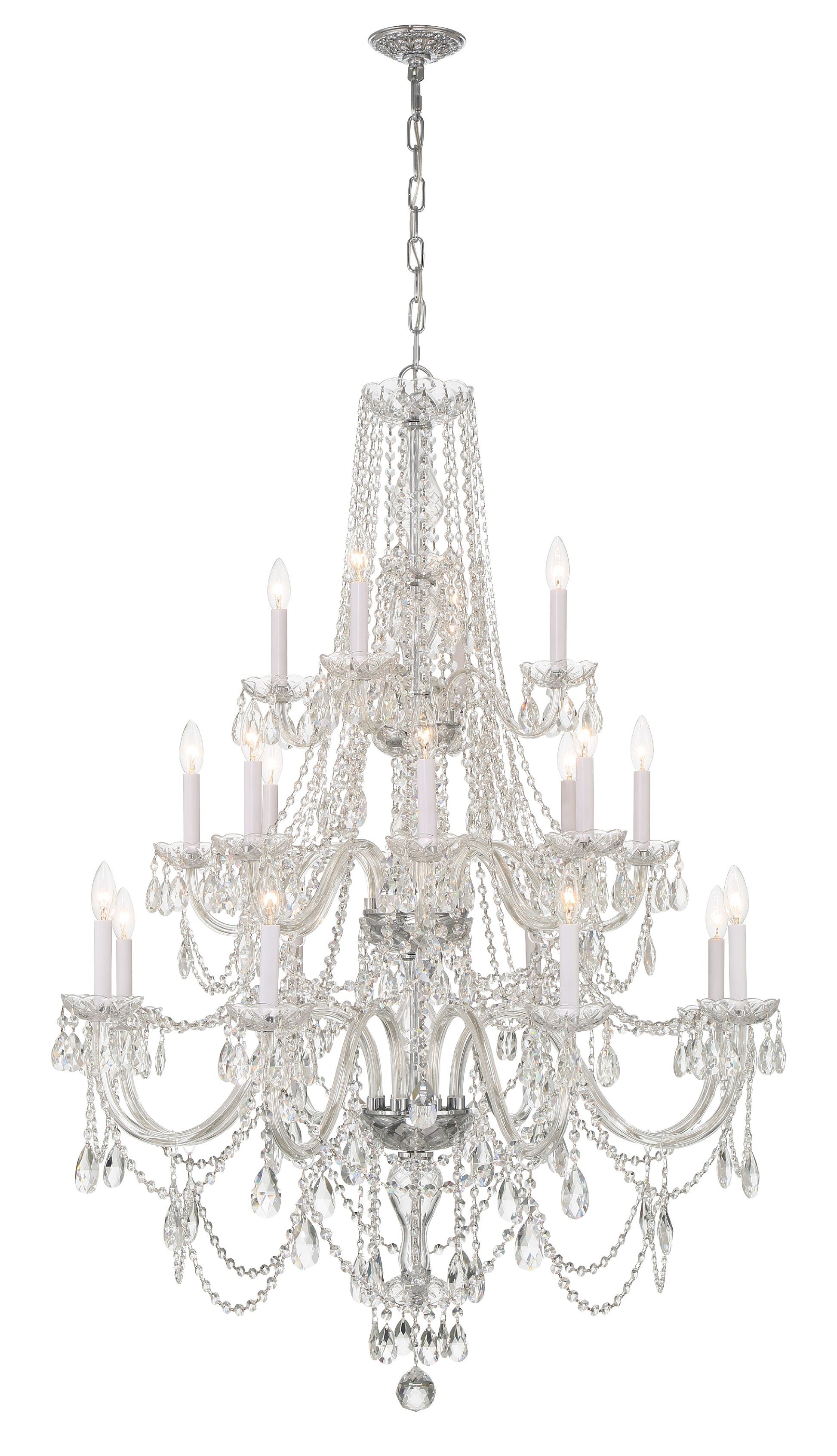 Crystorama Traditional Crystal 1157-CH-CL-MWP – 38 Inch – 20 Light – Chandelier – Clear Crystal – Polished Chrome – Damp Rated