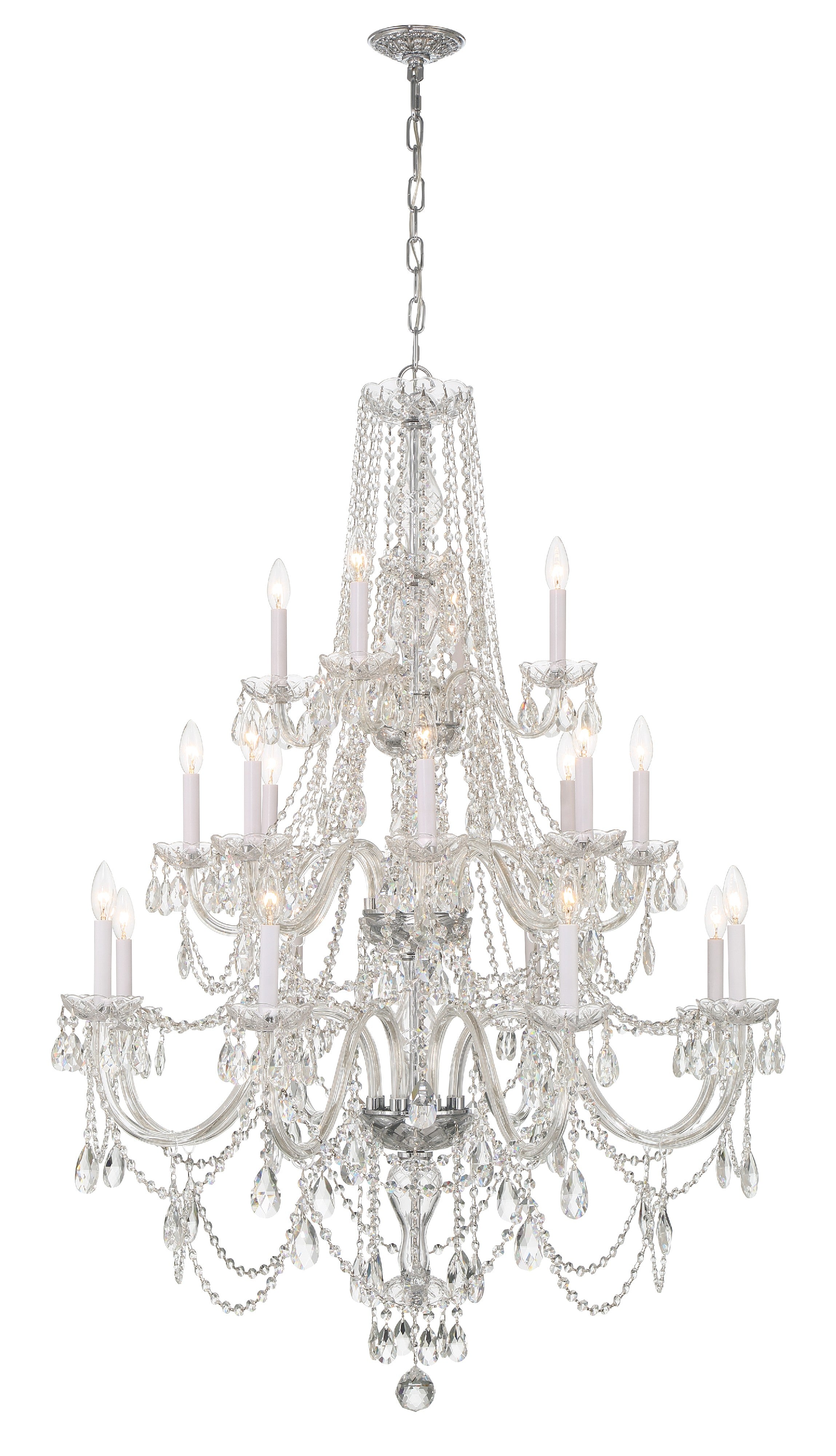 Crystorama Traditional Crystal 1157-CH-CL-MWP – 38 Inch – 20 Light – Chandelier – Clear Crystal – Polished Chrome – Damp Rated