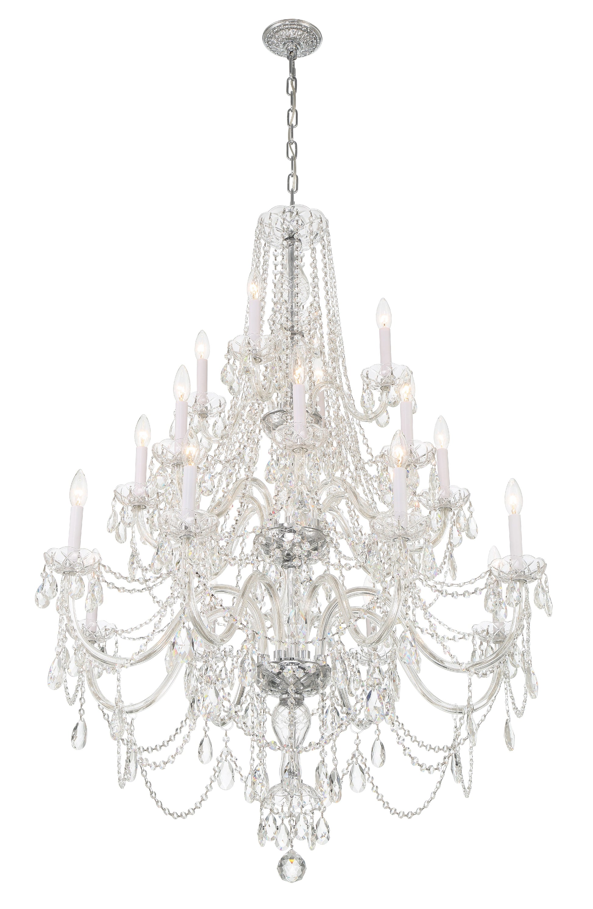 Crystorama Traditional Crystal 1157-CH-CL-MWP – 38 Inch – 20 Light – Chandelier – Clear Crystal – Polished Chrome – Damp Rated